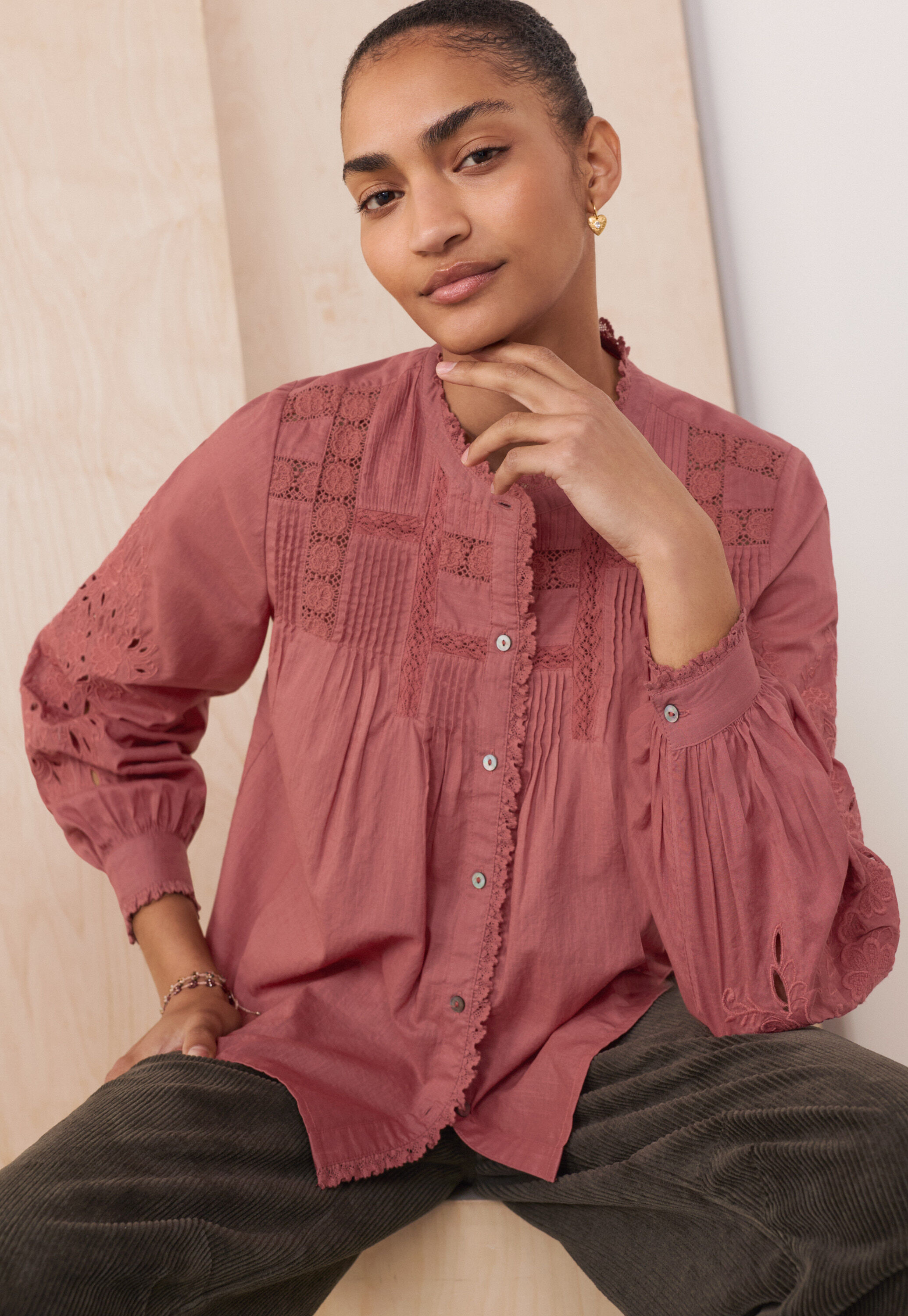 Lace pintuck blouse