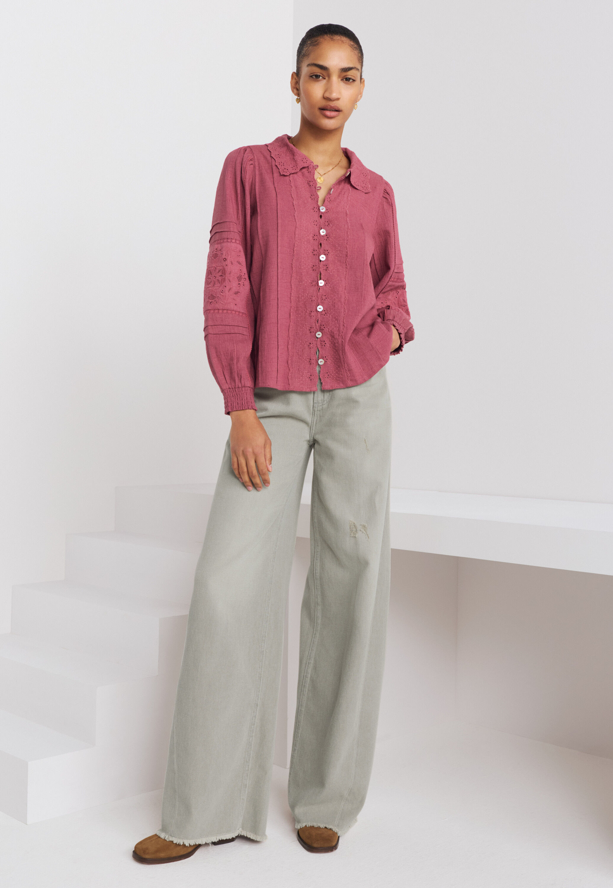 Lace blouse, Dusty rose, large