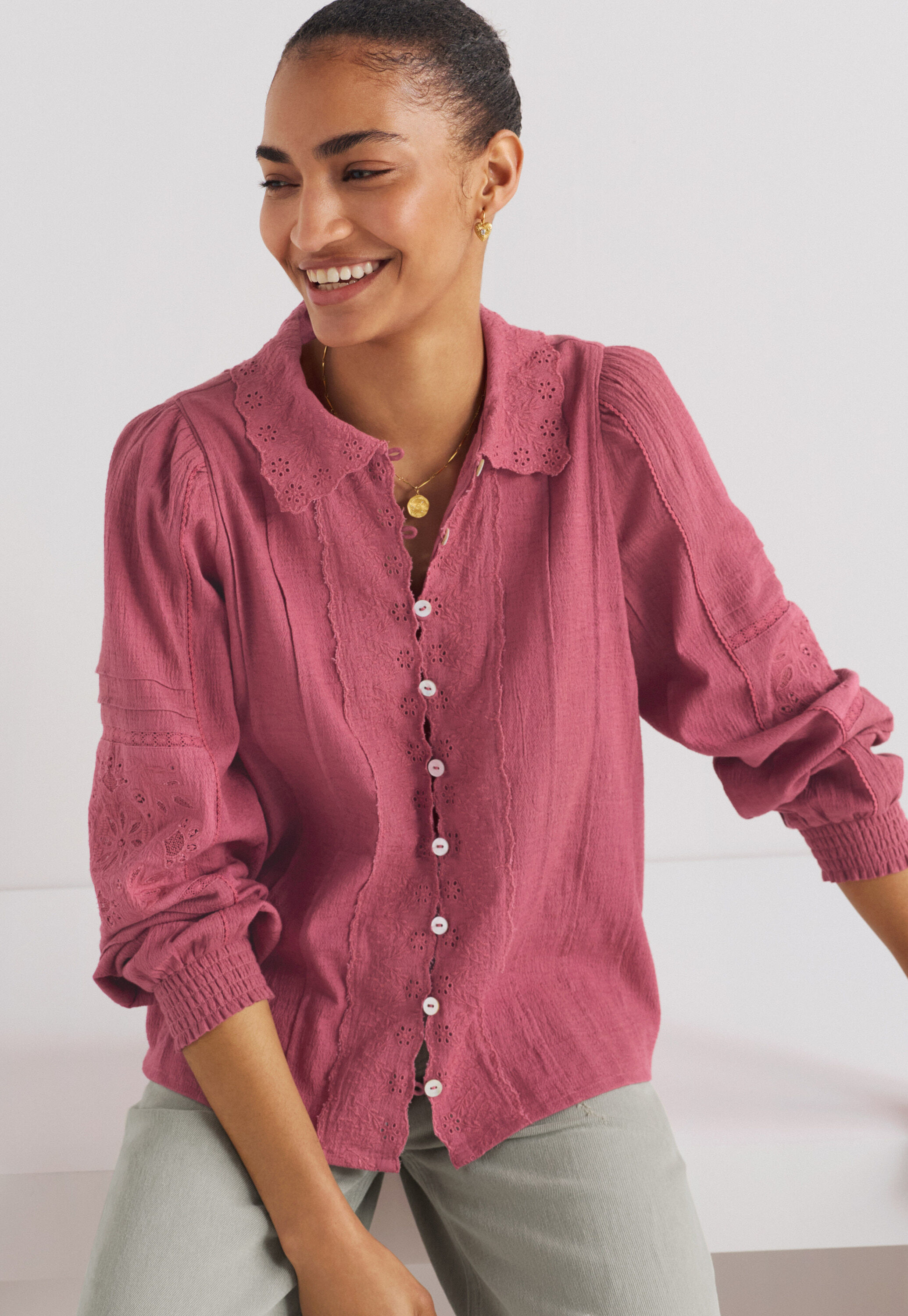 Lace blouse, Dusty rose, large