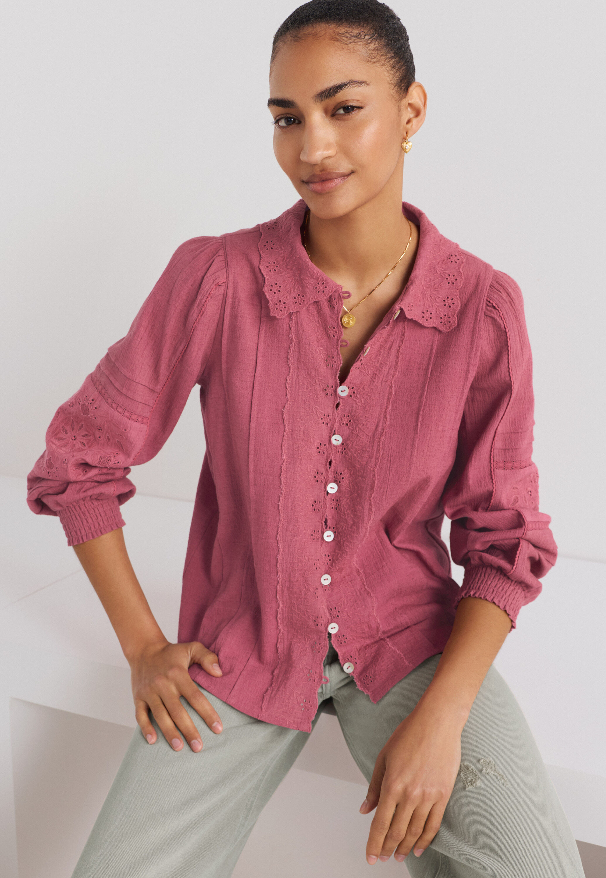 Lace blouse, Dusty rose, large