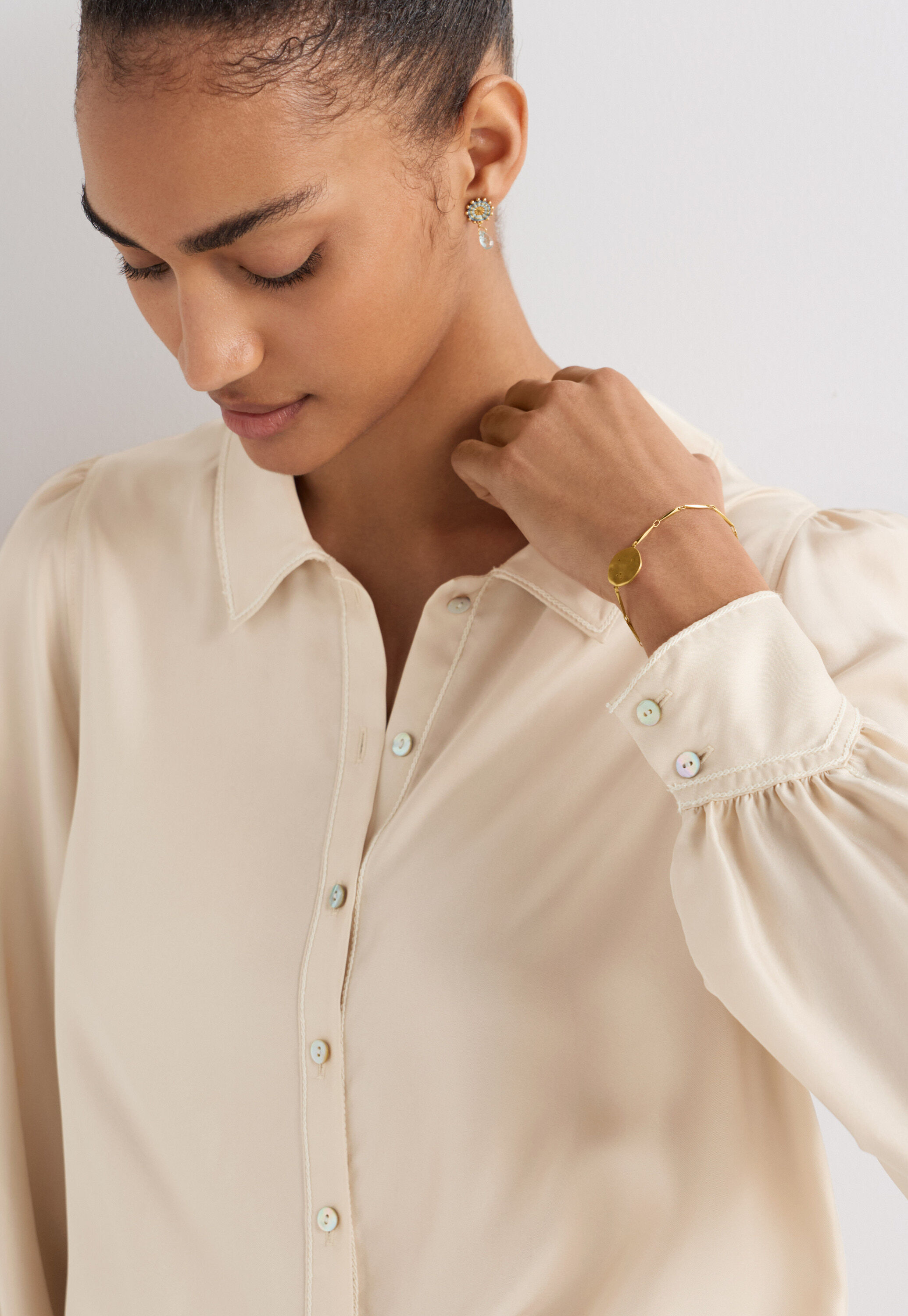 Stitch-detail blouse, Pearl, large
