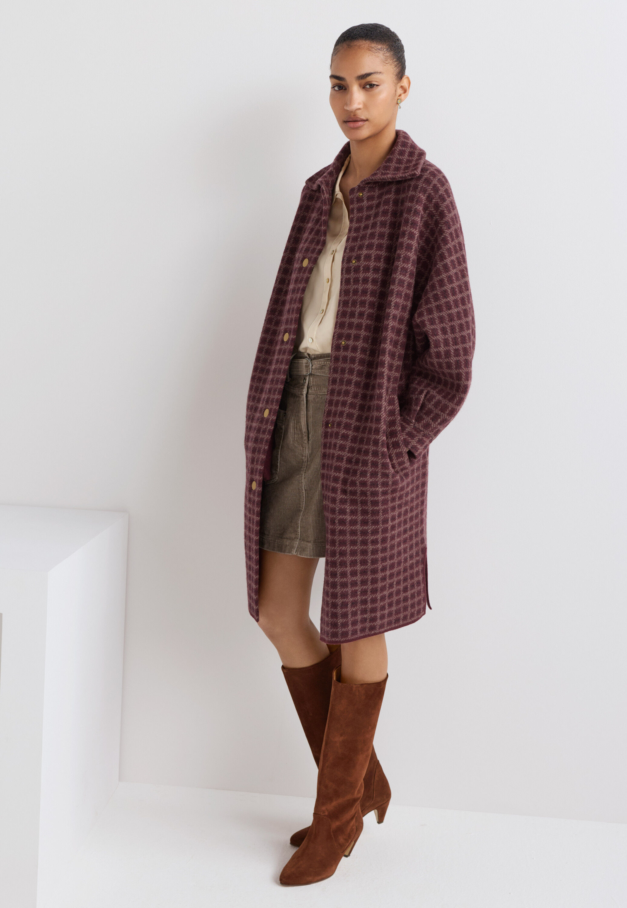 Checked jacket, Burgundy, large