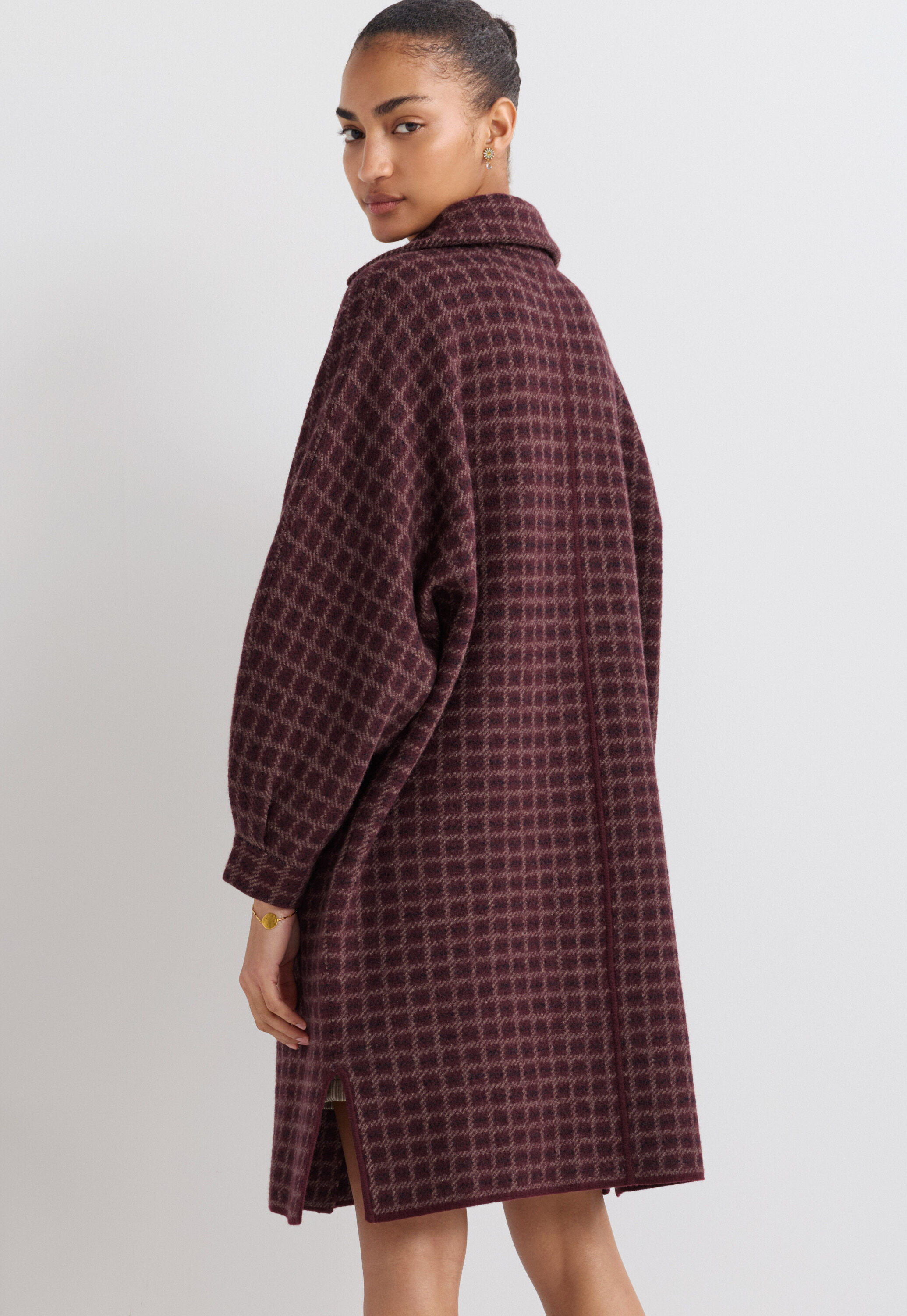 Checked jacket, Burgundy, large