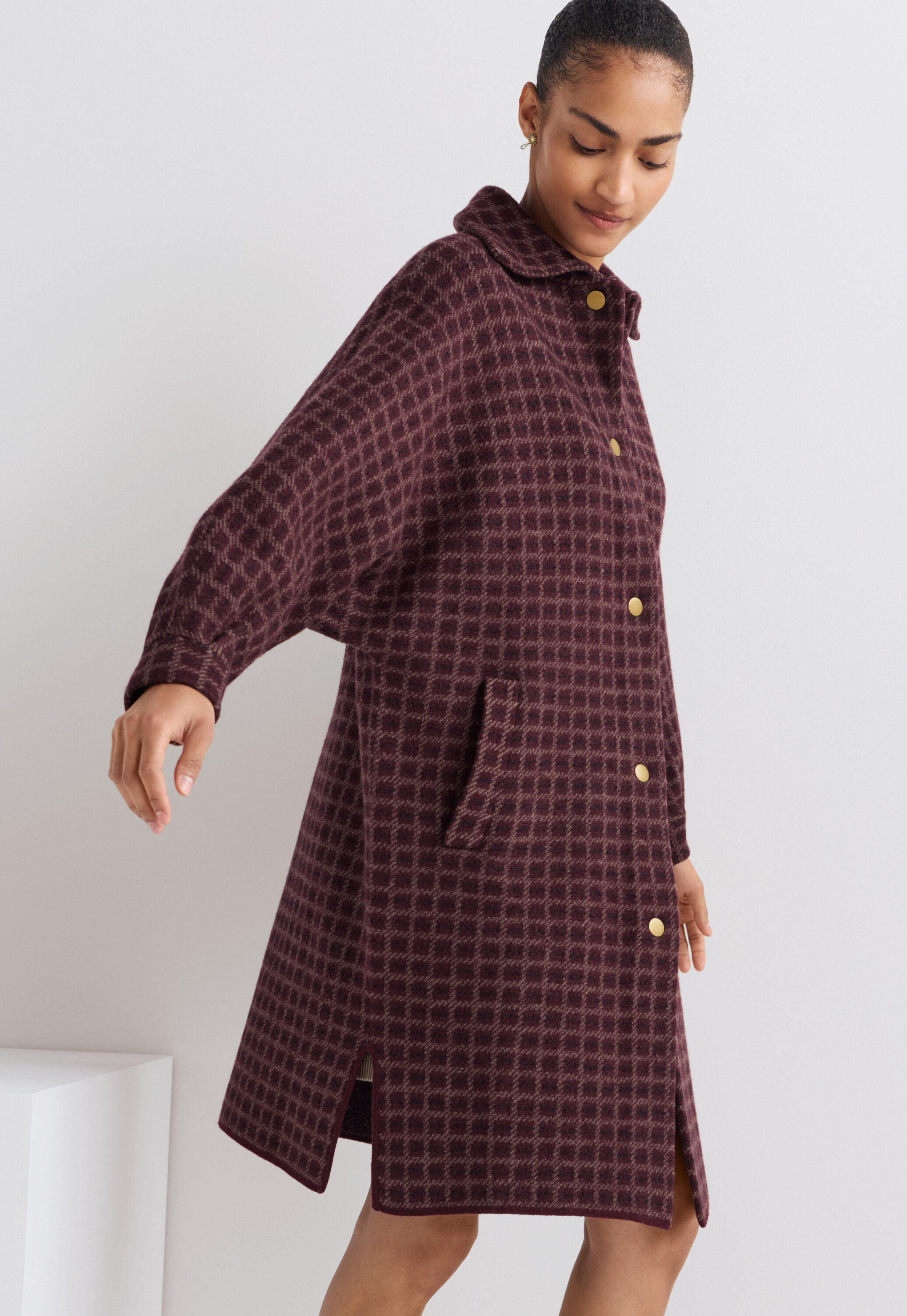 Checked jacket, Burgundy, large
