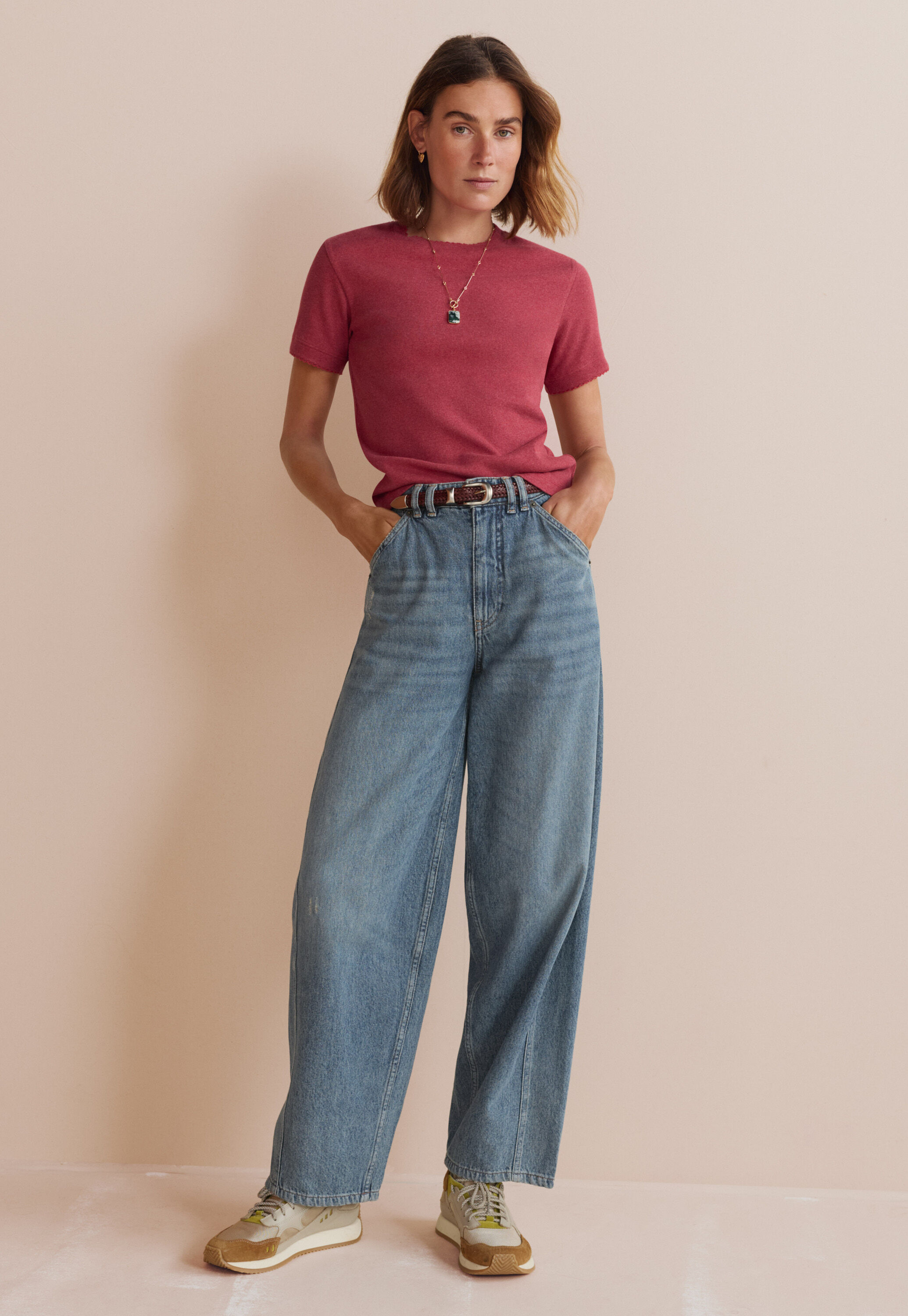 Ribbed Jersey T-shirt, Crimson, large