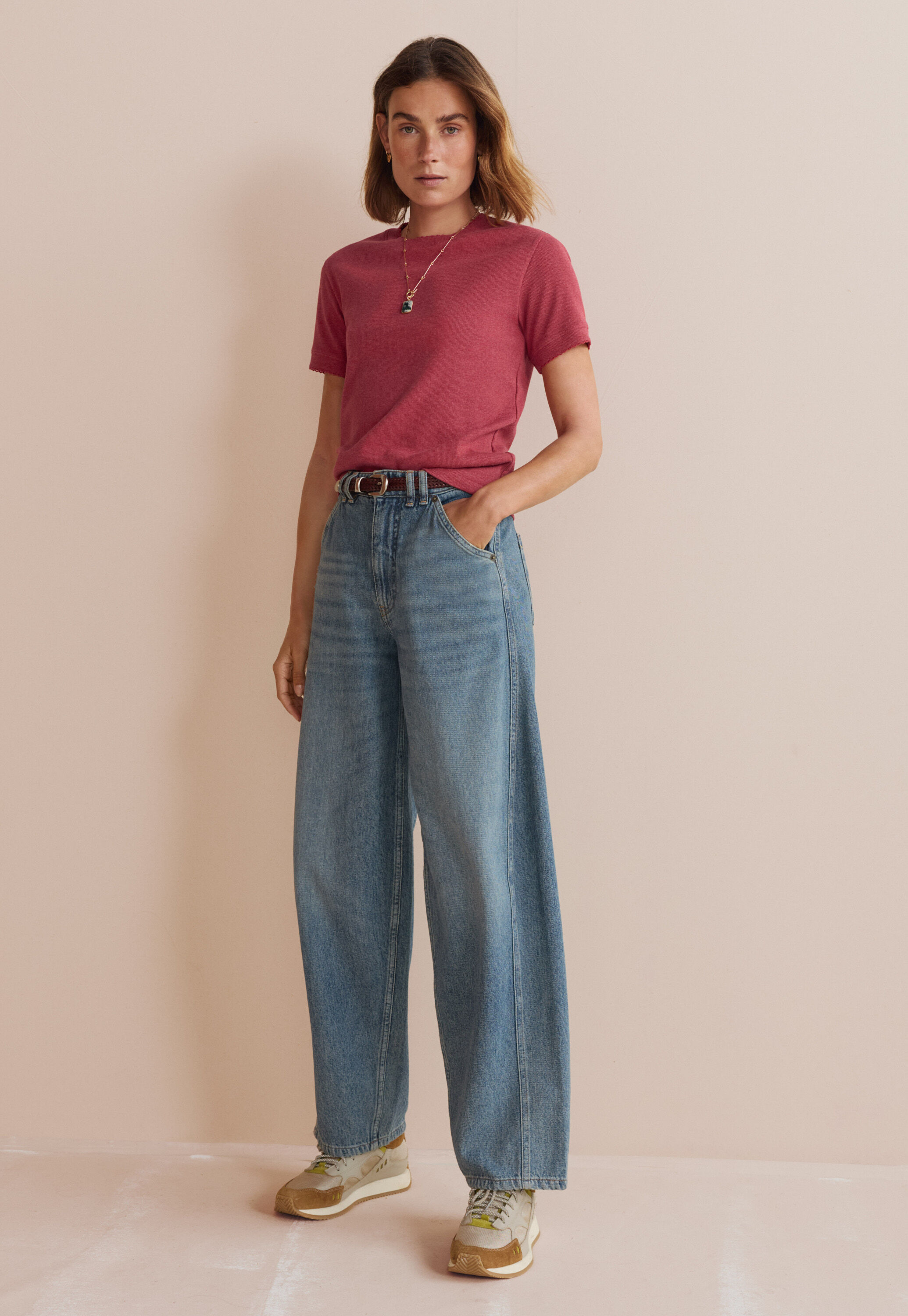 Ribbed Jersey T-shirt, Crimson, large