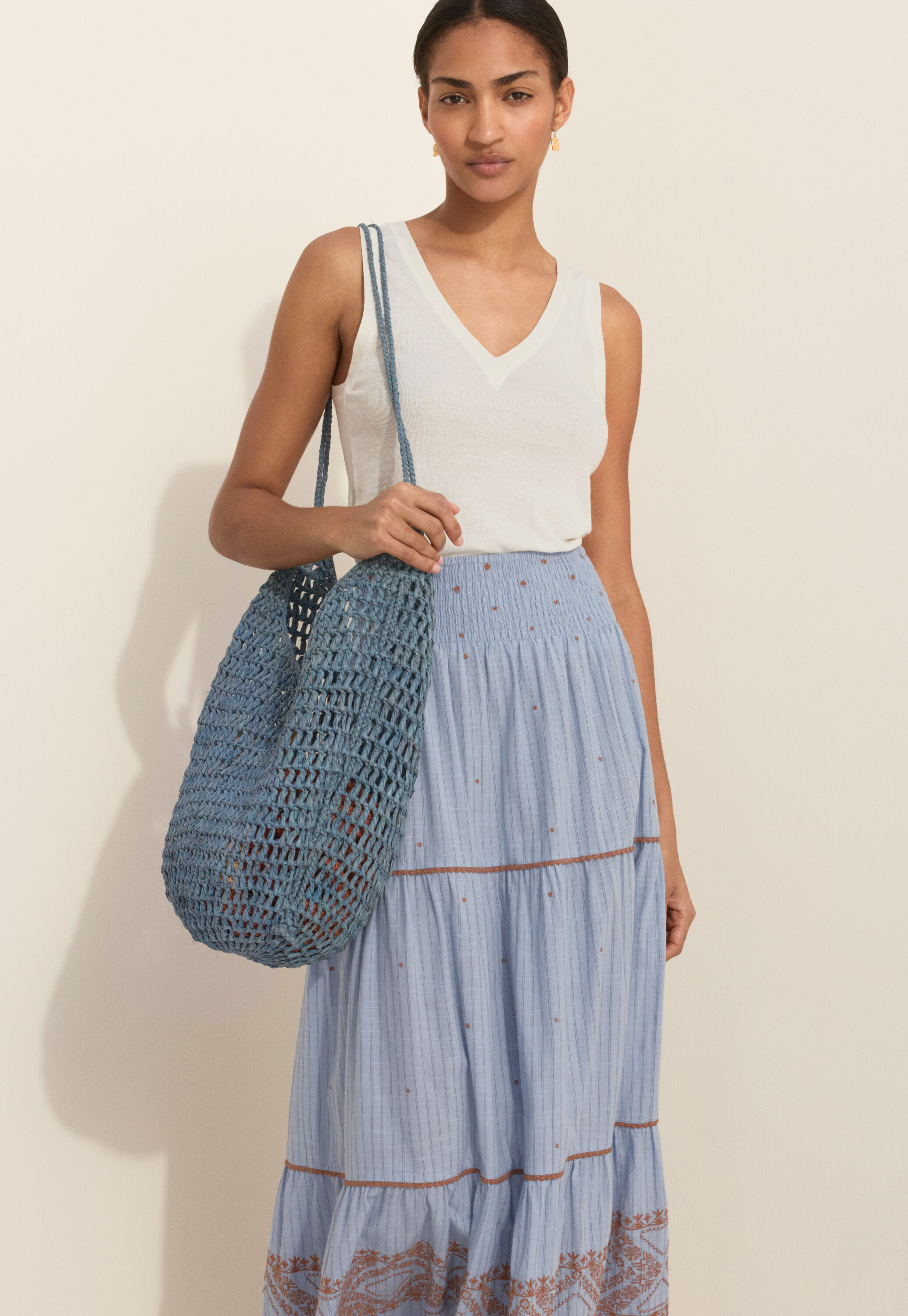 Embroidered striped skirt