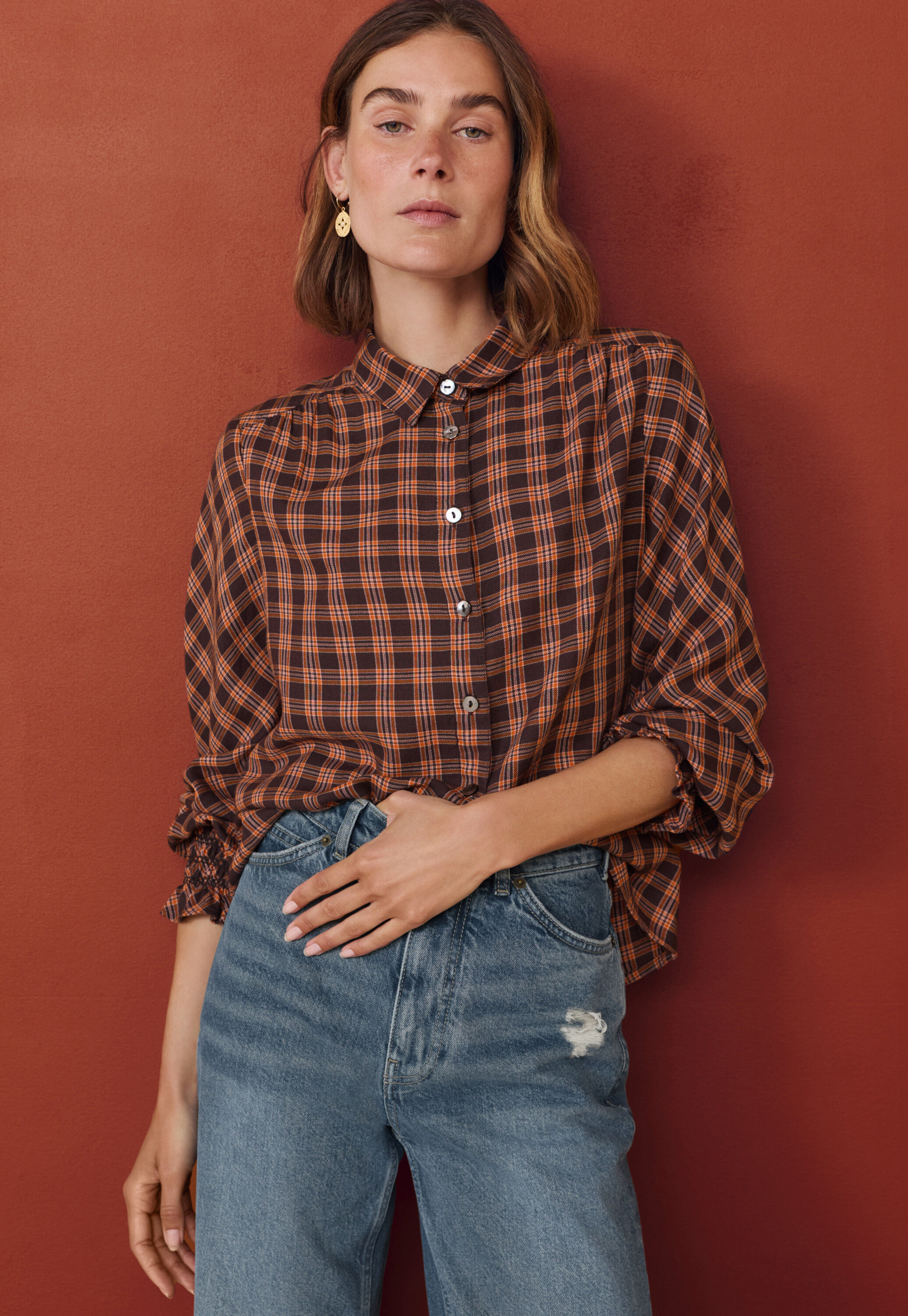 Checked shirt, Brown spice, large