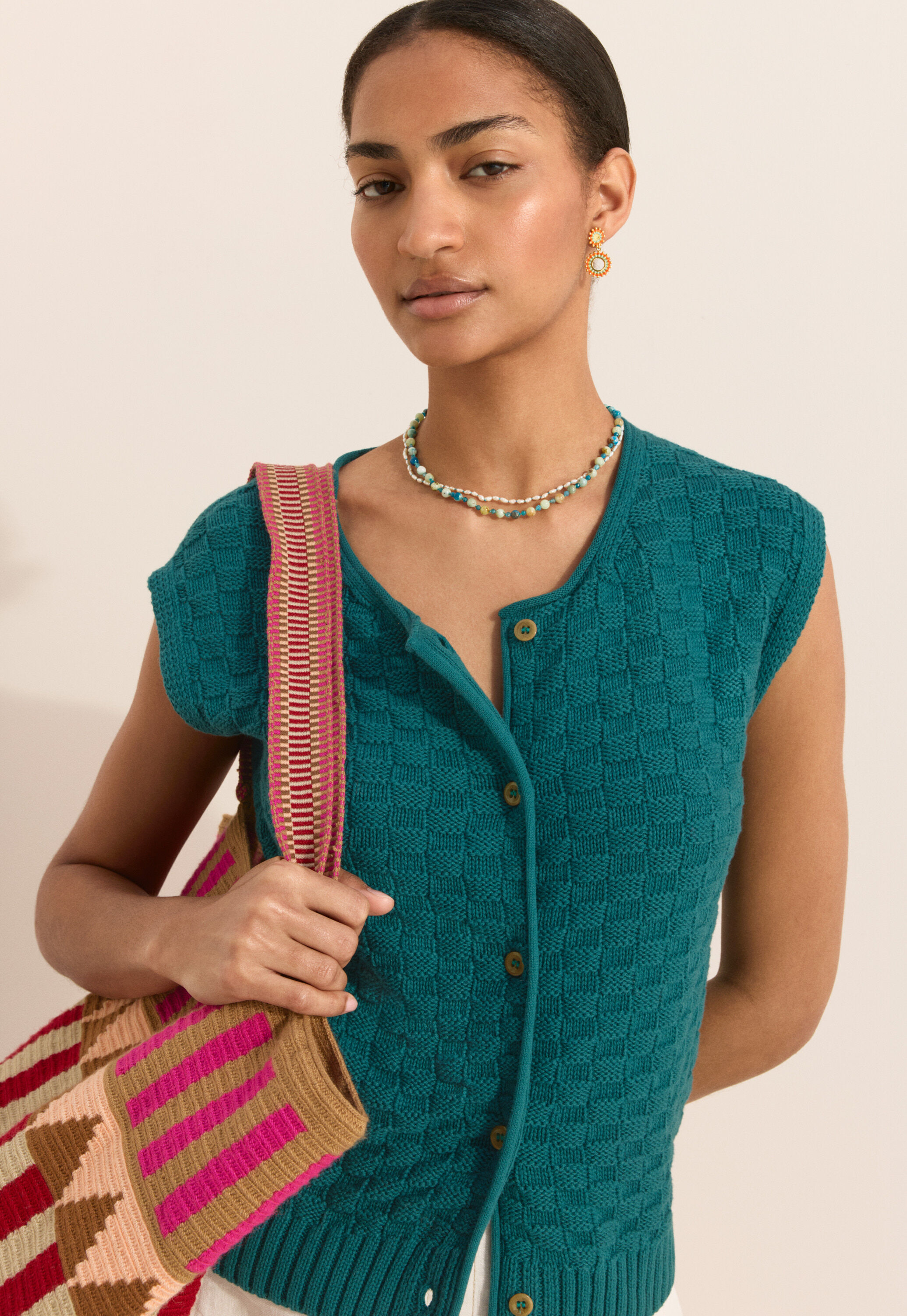 Basket-stitch sleeveless sweater