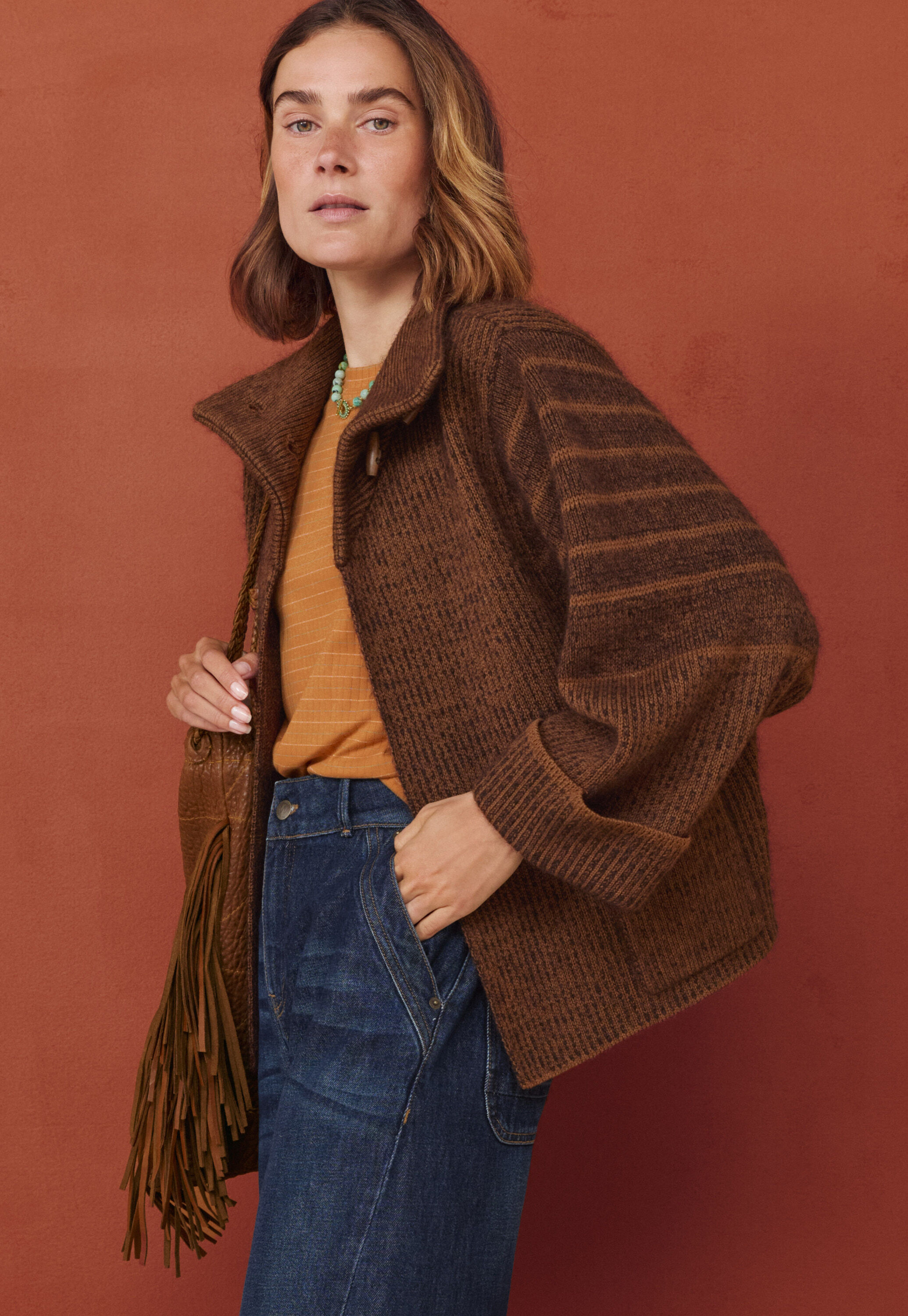 Knitted jacket, Espresso, large