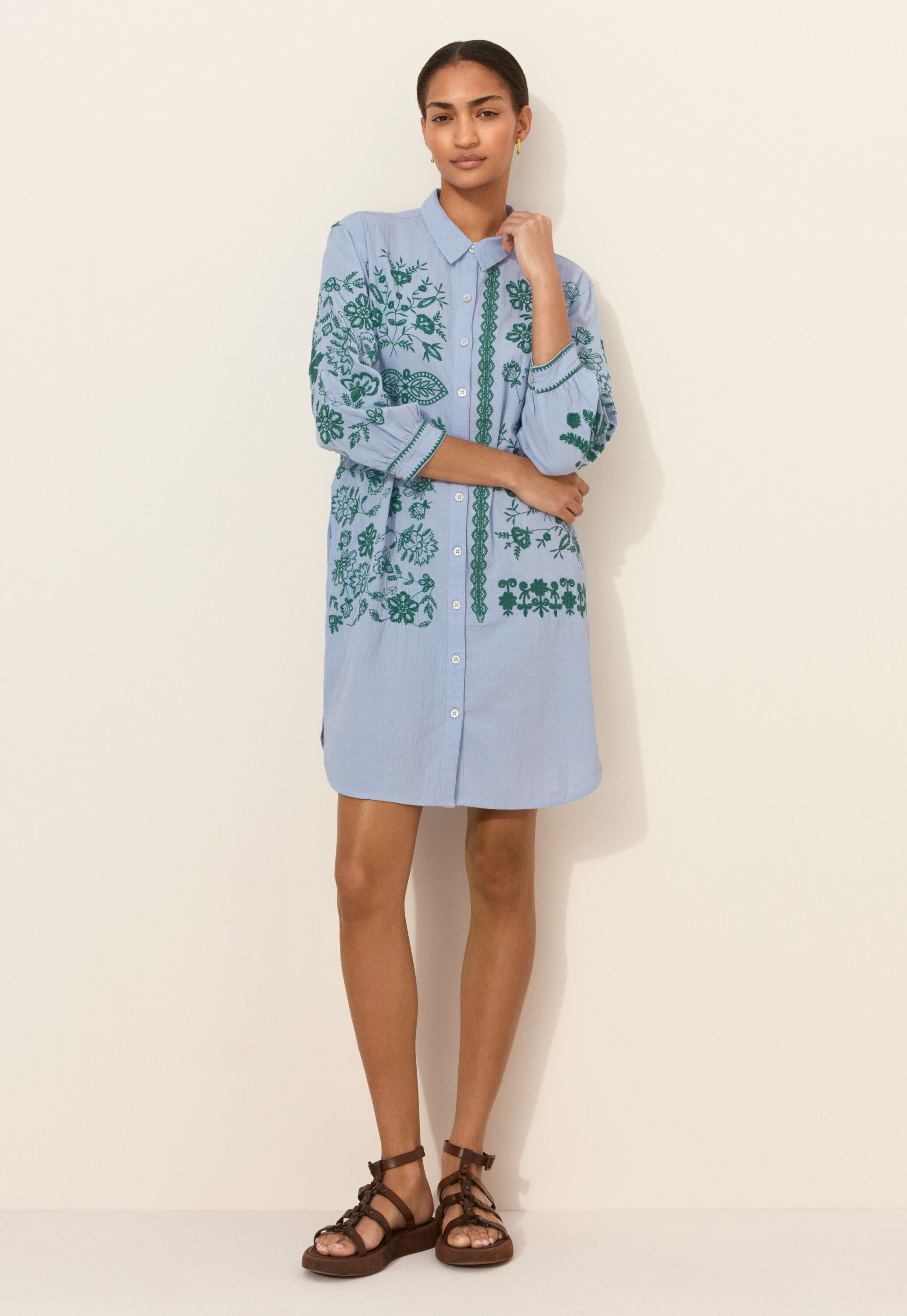 Placement embroidery dress, Light cornflower, large