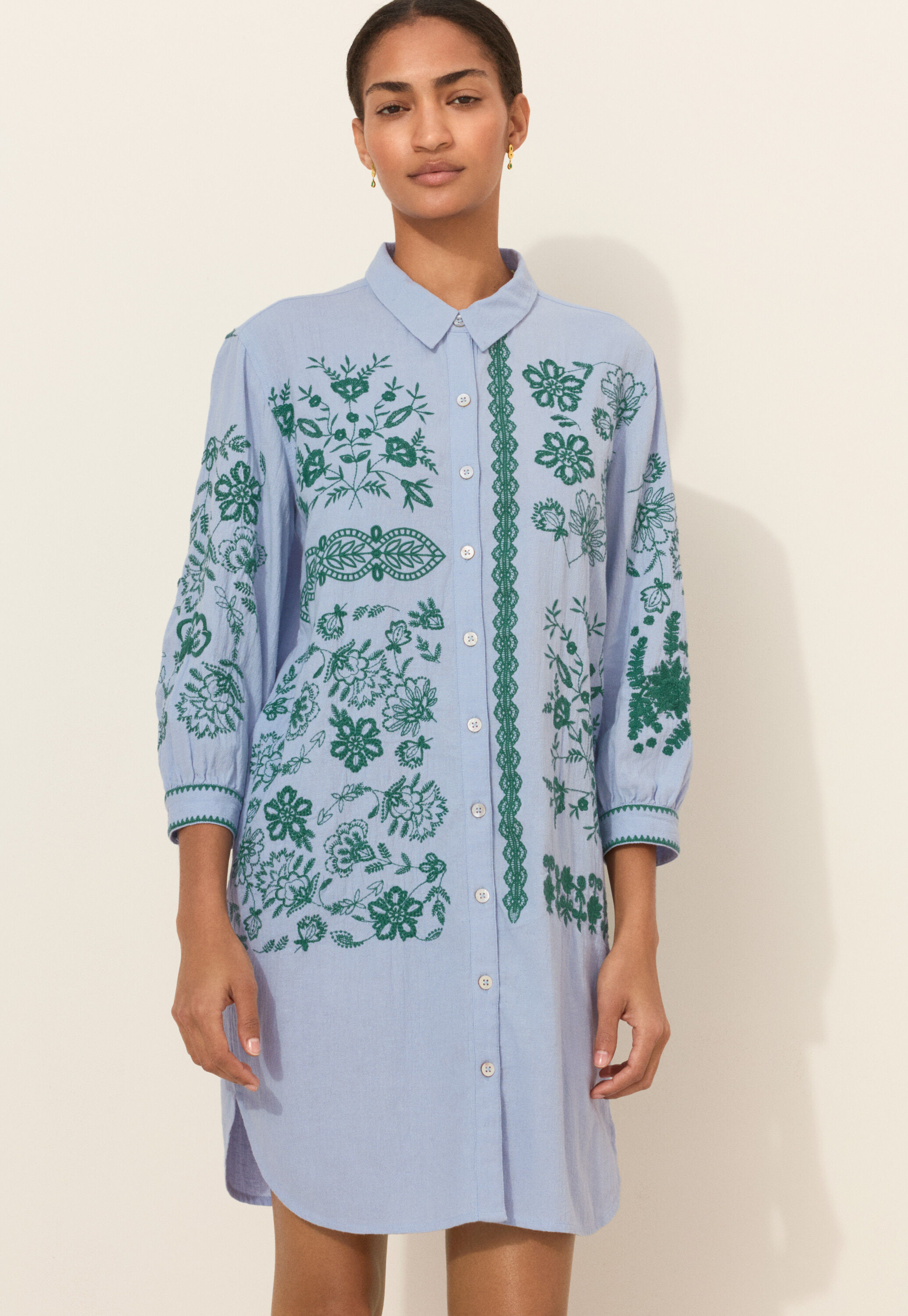 Placement embroidery dress, Light cornflower, large