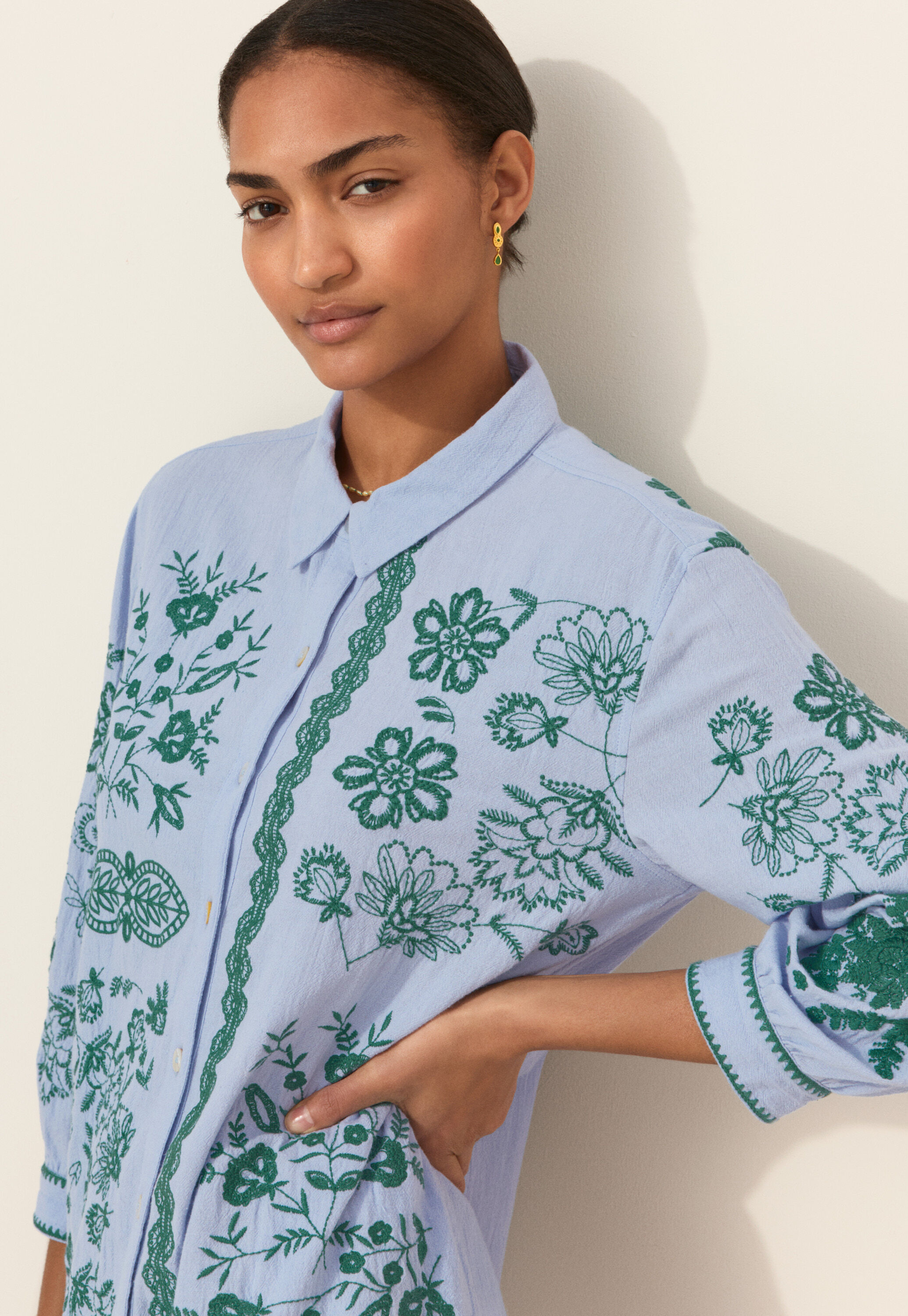 Placement embroidery dress, Light cornflower, large