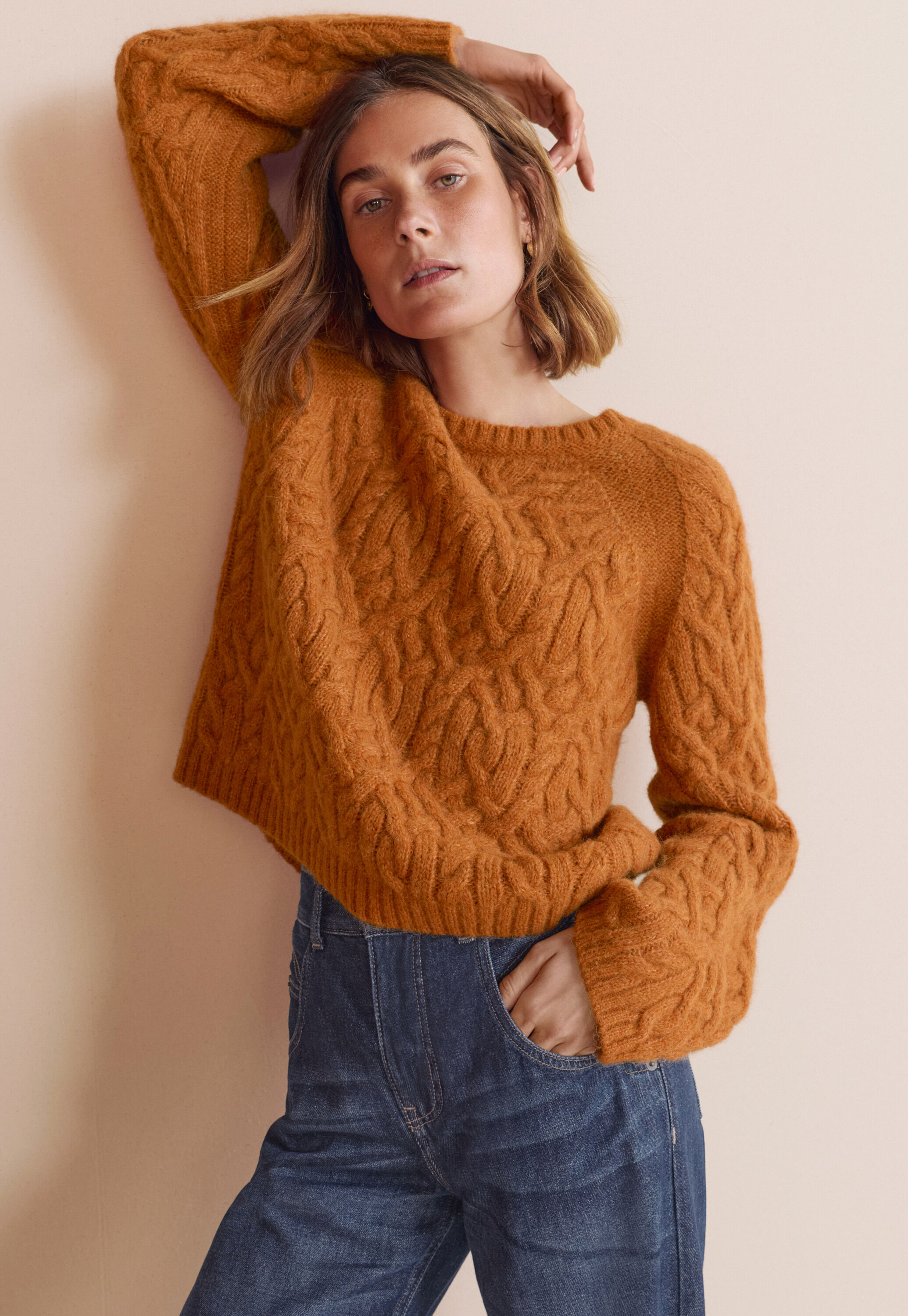 Cable-stitch sweater, Marmalade, large