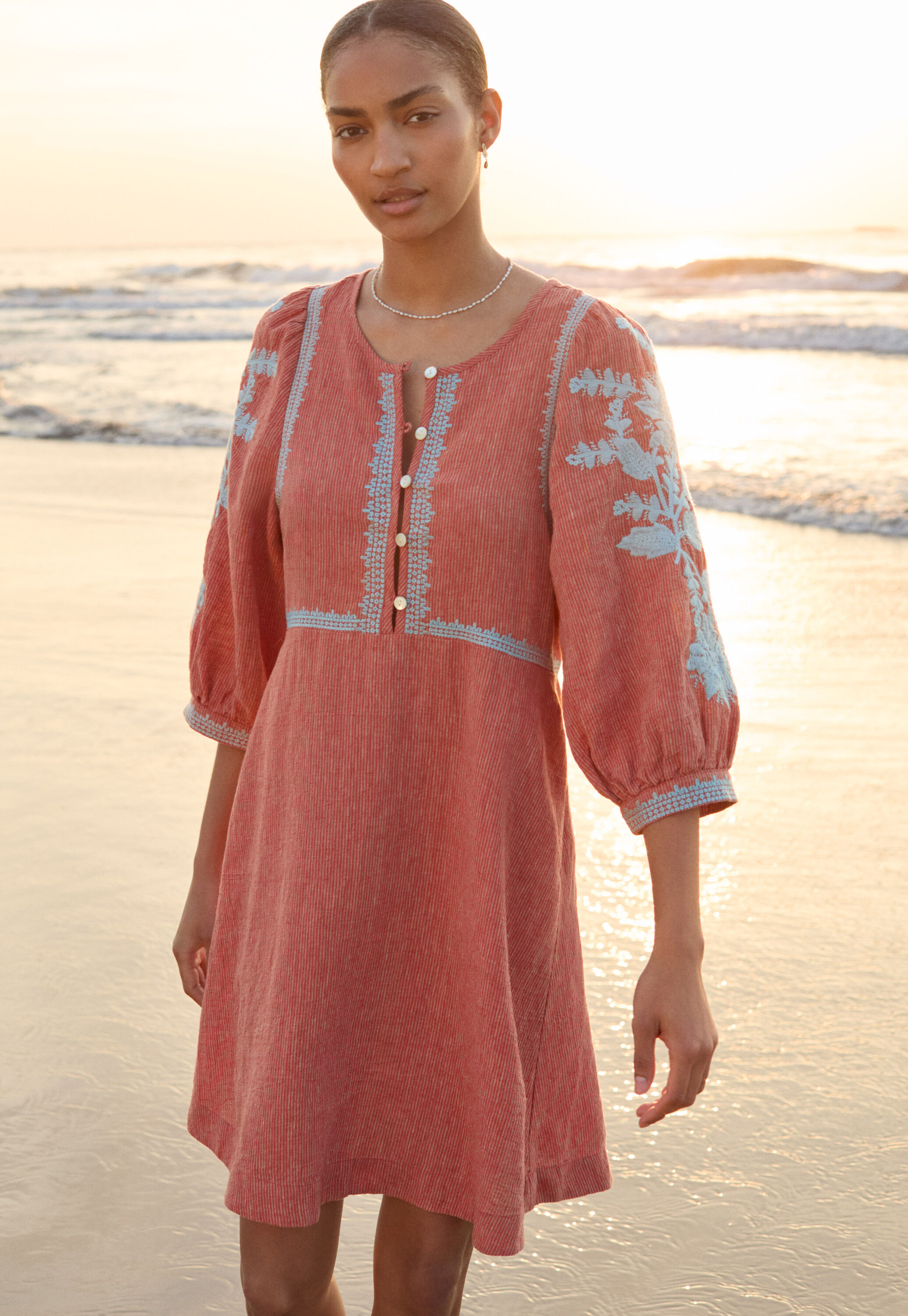 Embroidered dress, Red coral, large