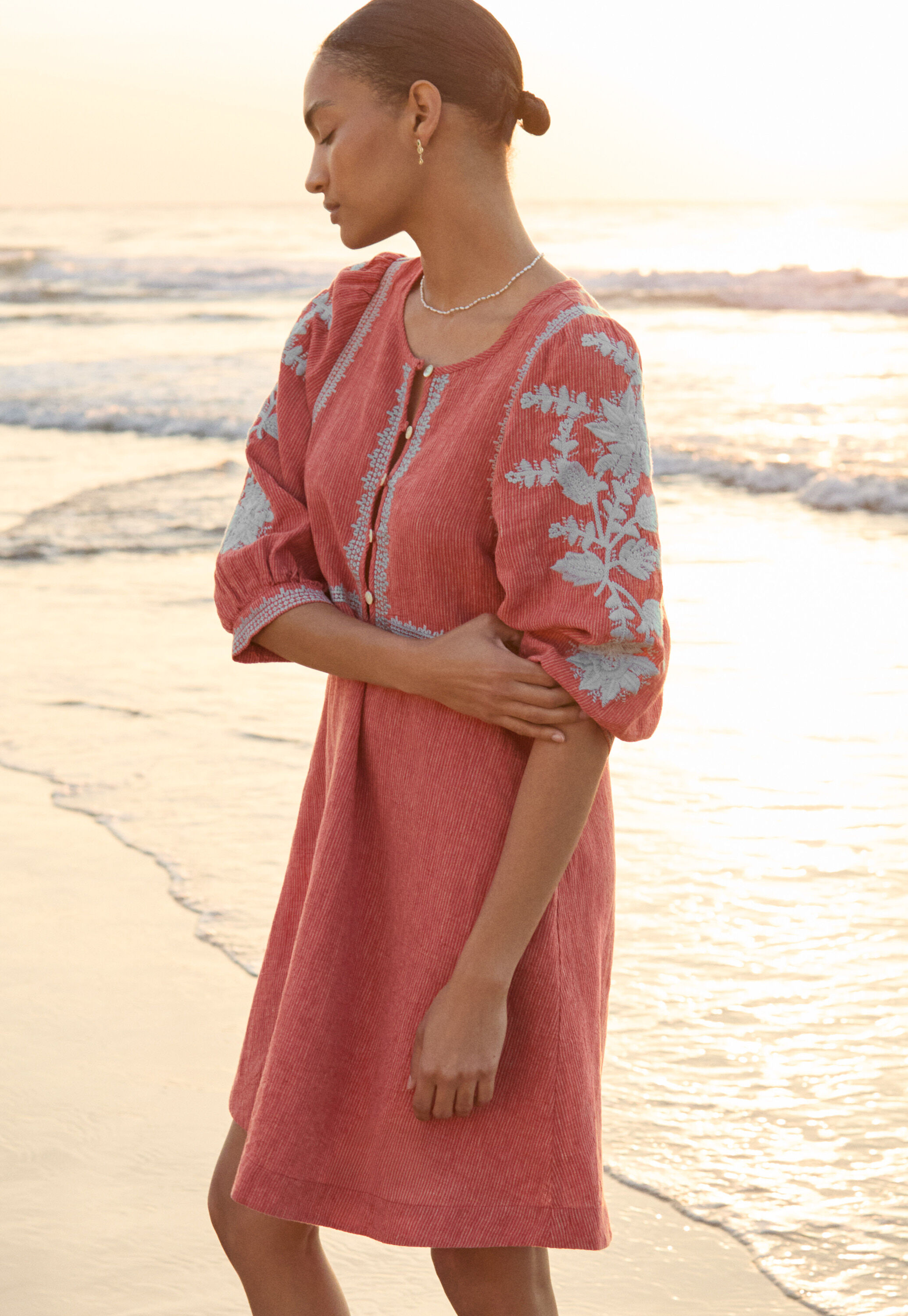 Embroidered dress, Red coral, large