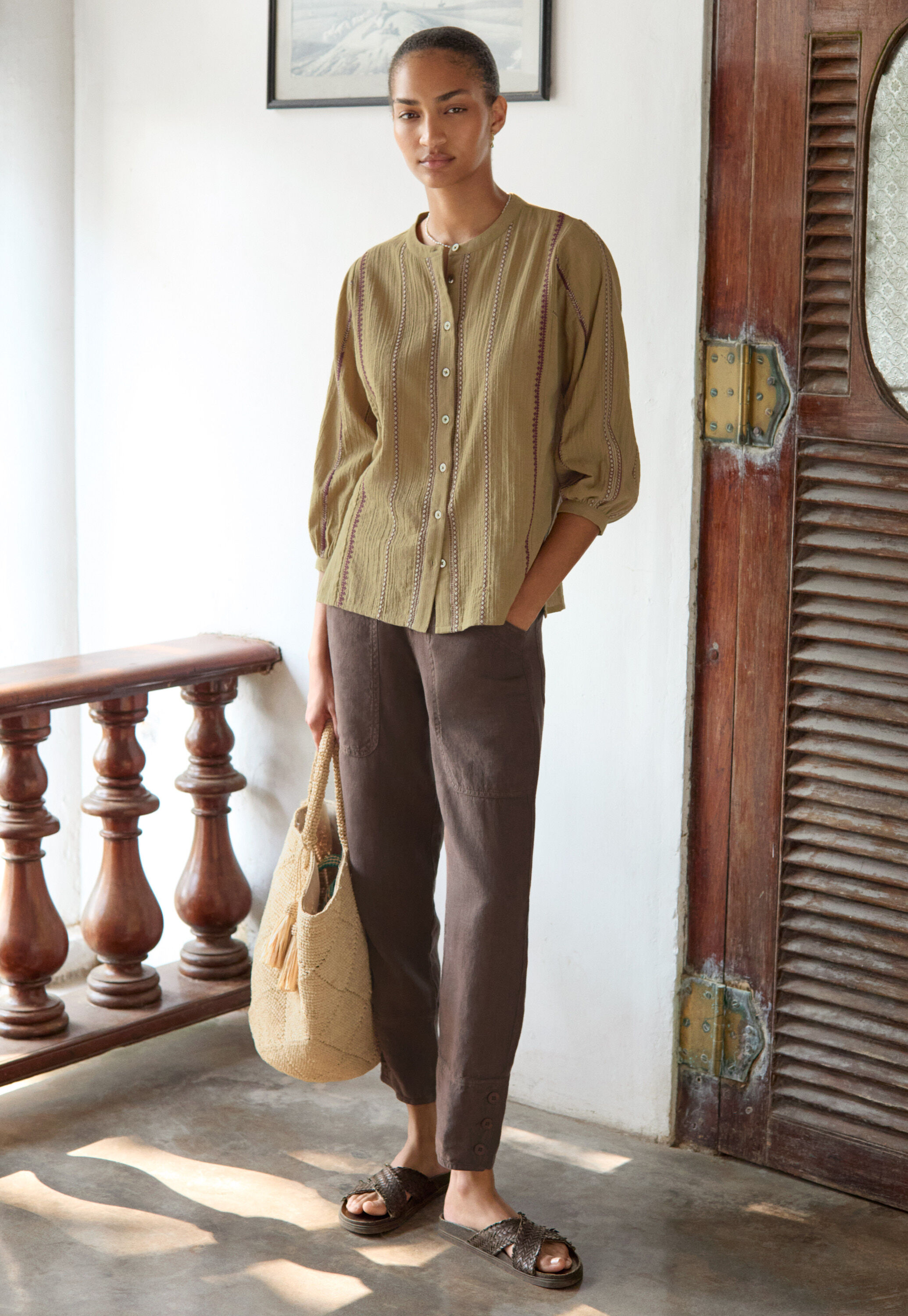Loose-fit shirt, Khaki olive, large