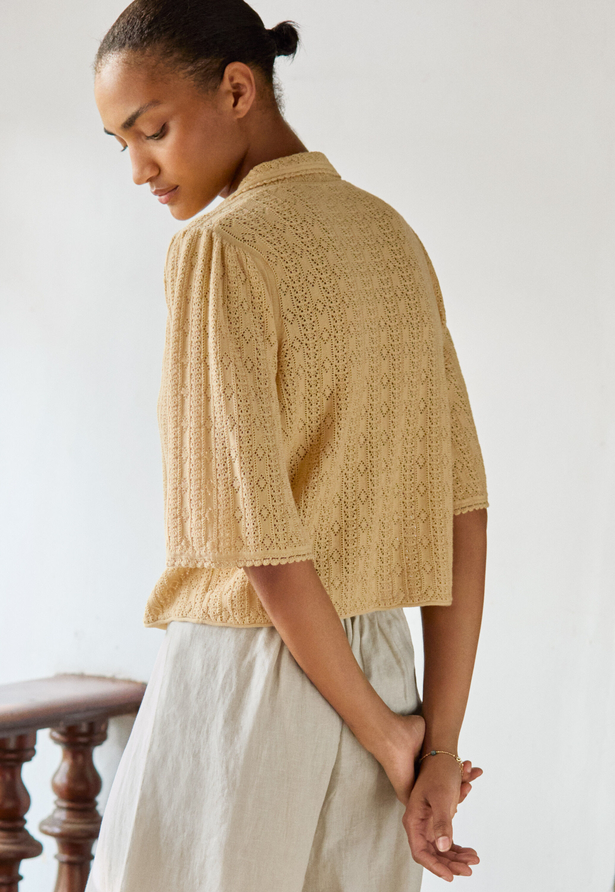 Pointelle-stitch blouse