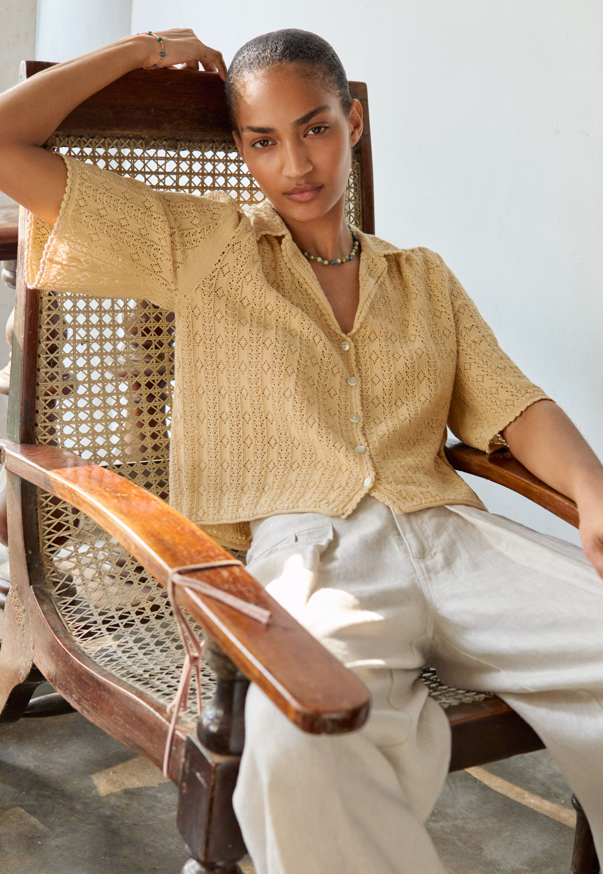 Pointelle-stitch blouse