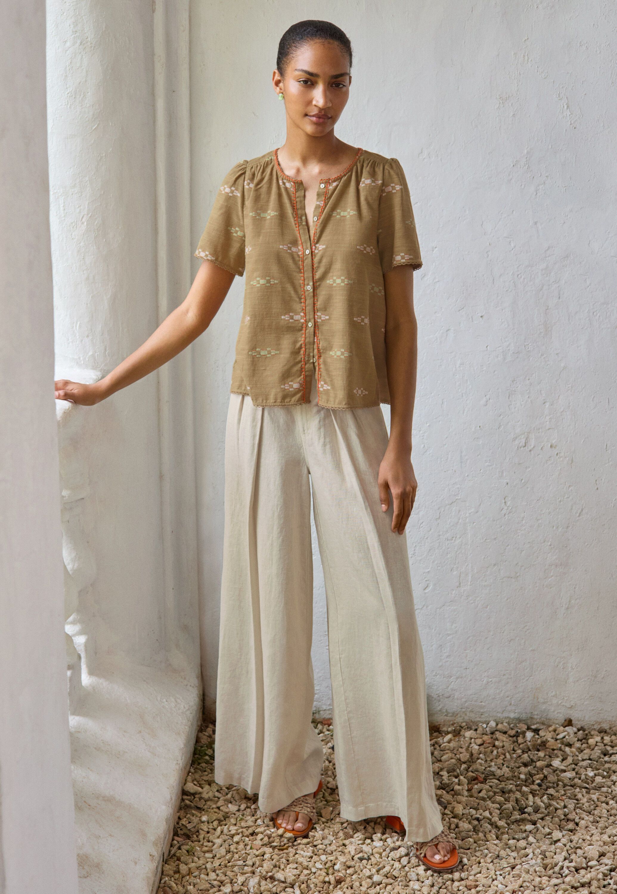 Jacquard blouse, Khaki, large