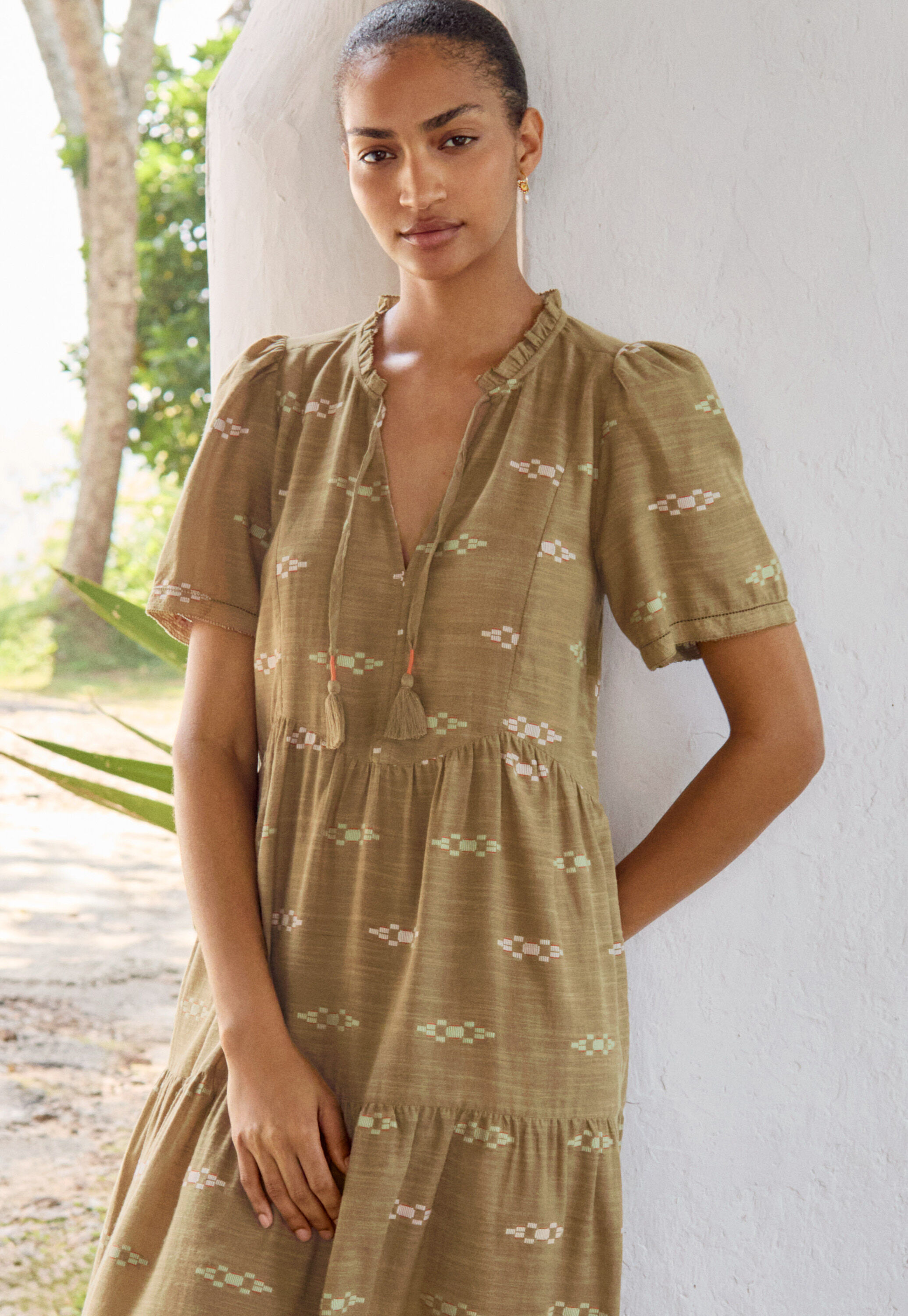 Jacquard tiered dress, Khaki, large