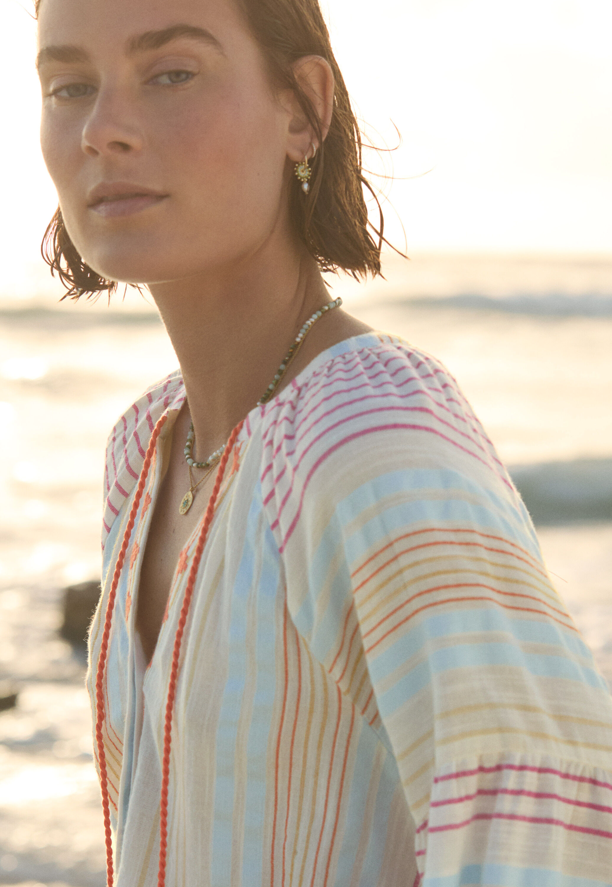 Embroidered striped blouse