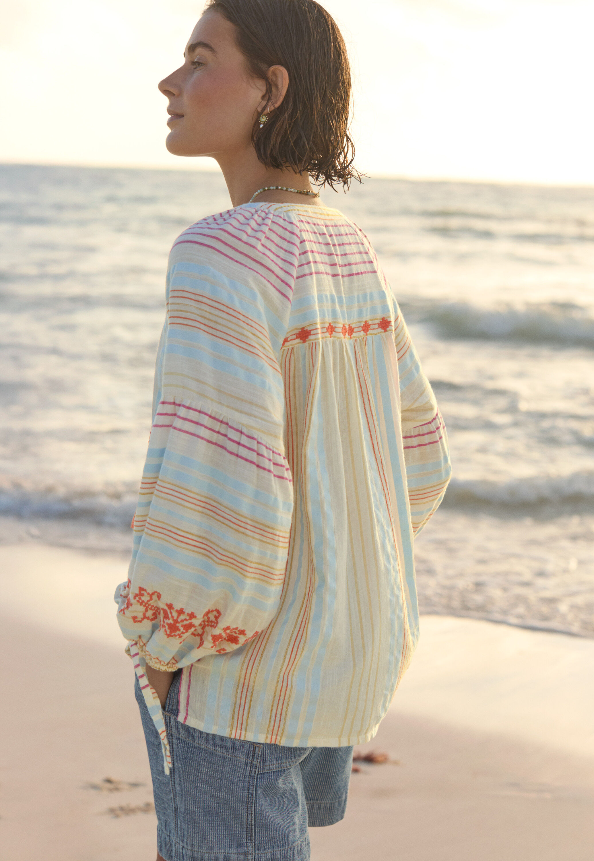 Embroidered striped blouse