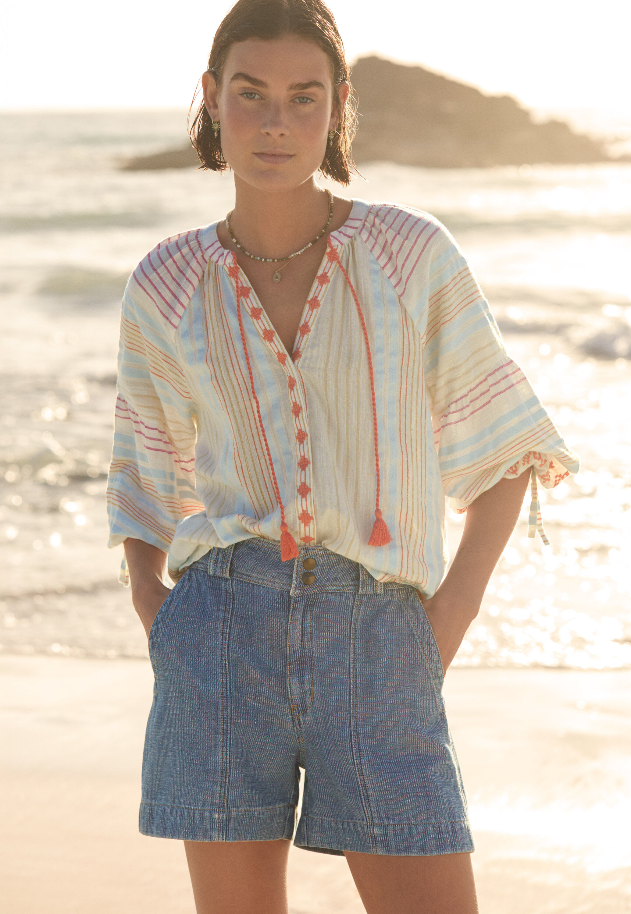 Striped shorts, Light wash, large