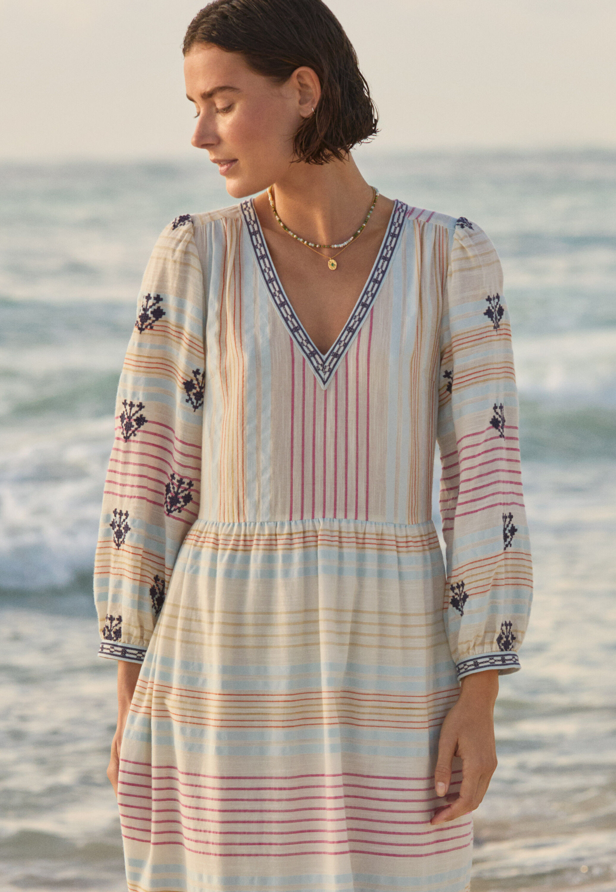 Embroidered striped dress