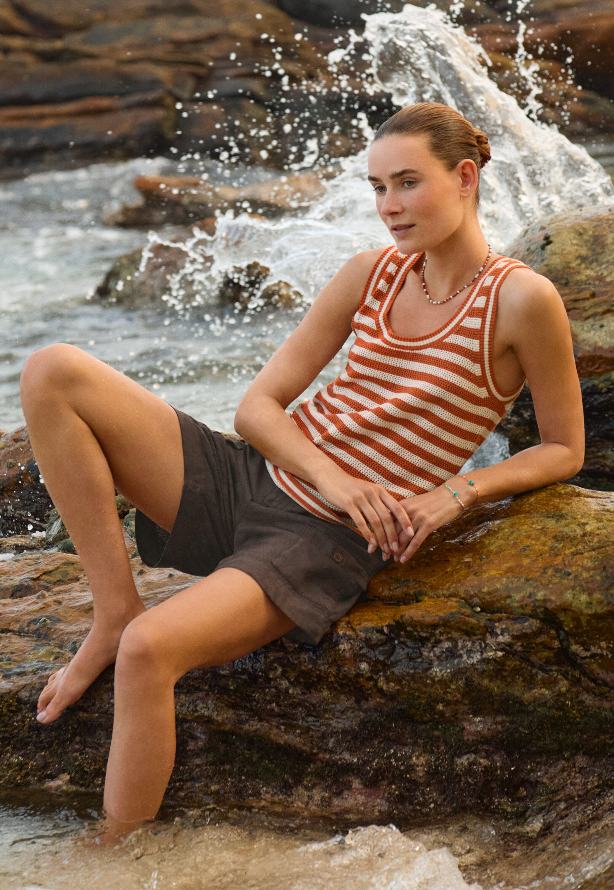 Striped sleeveless knit, Amber ecru, large