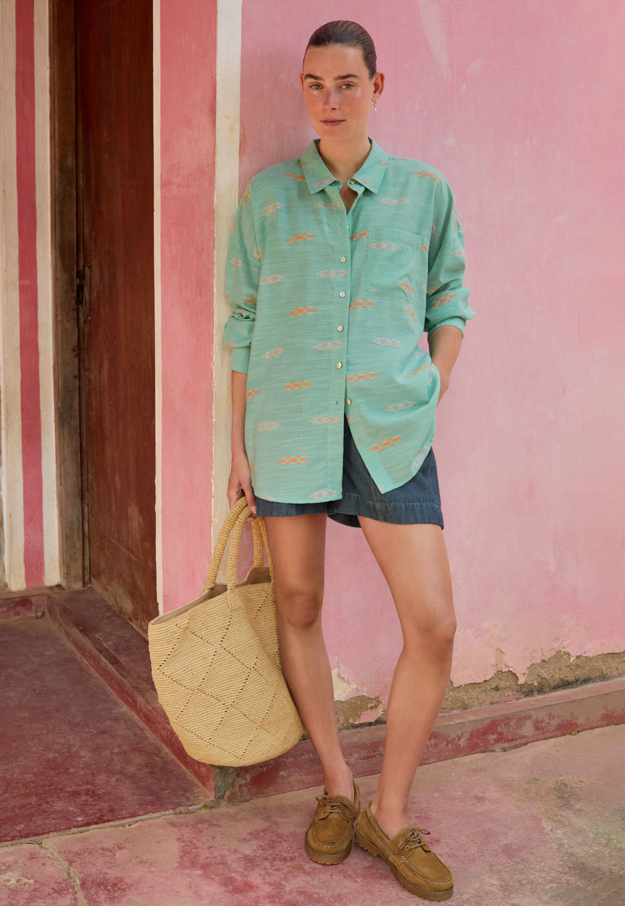 Clipped jacquard shirt, Seafoam orange, large