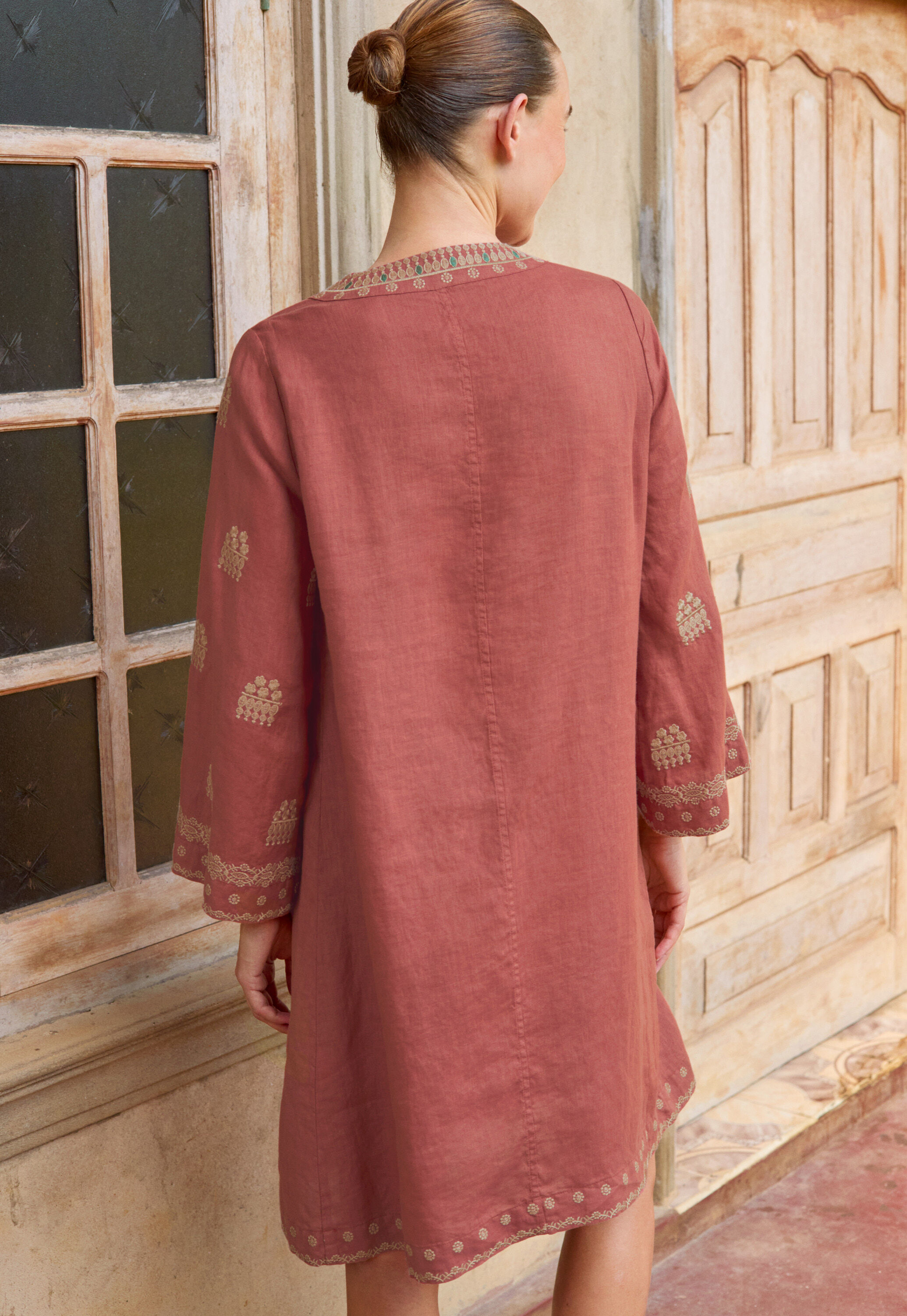 Embroidered dress, Terracotta, large