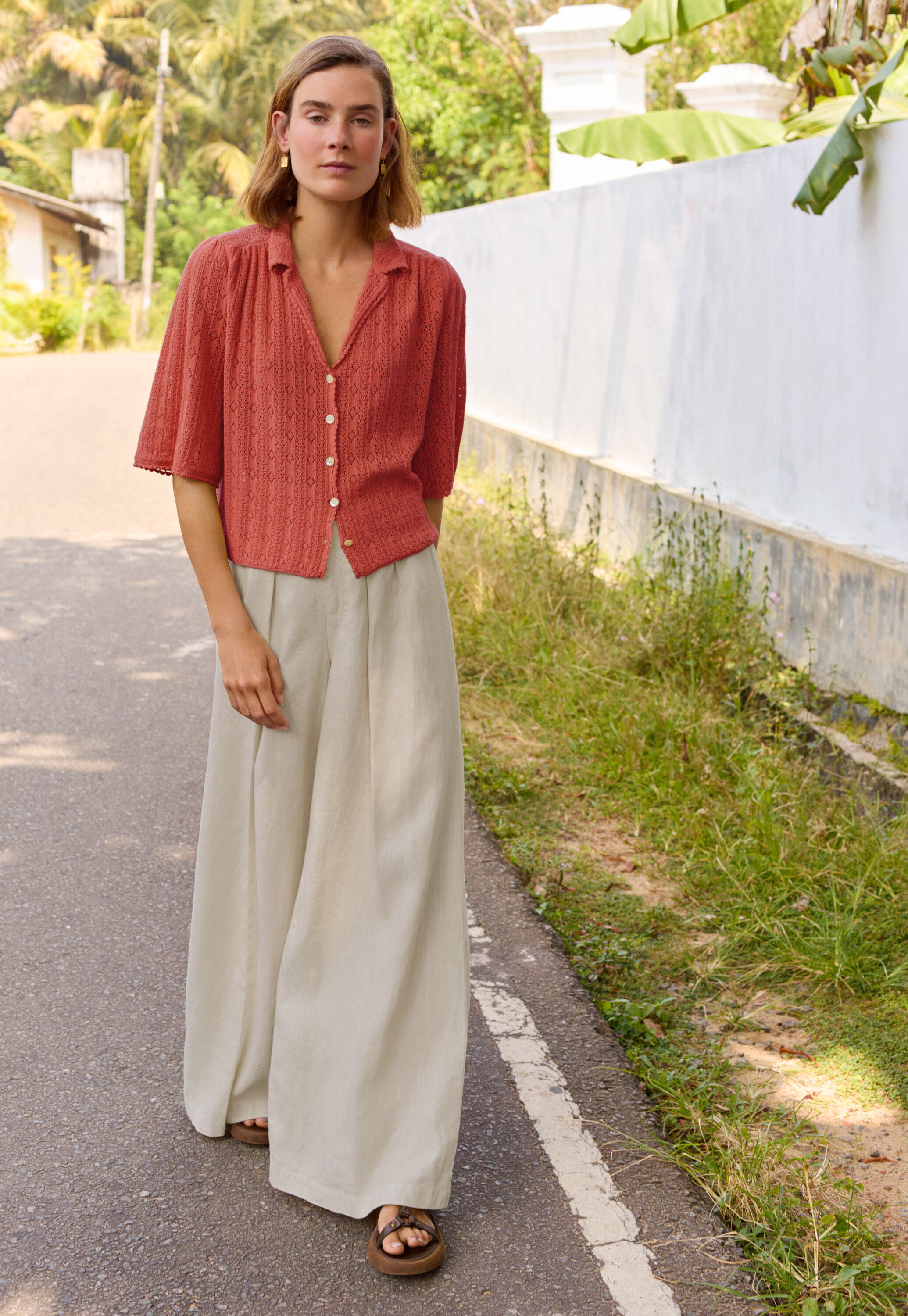 Wide-leg cord trousers