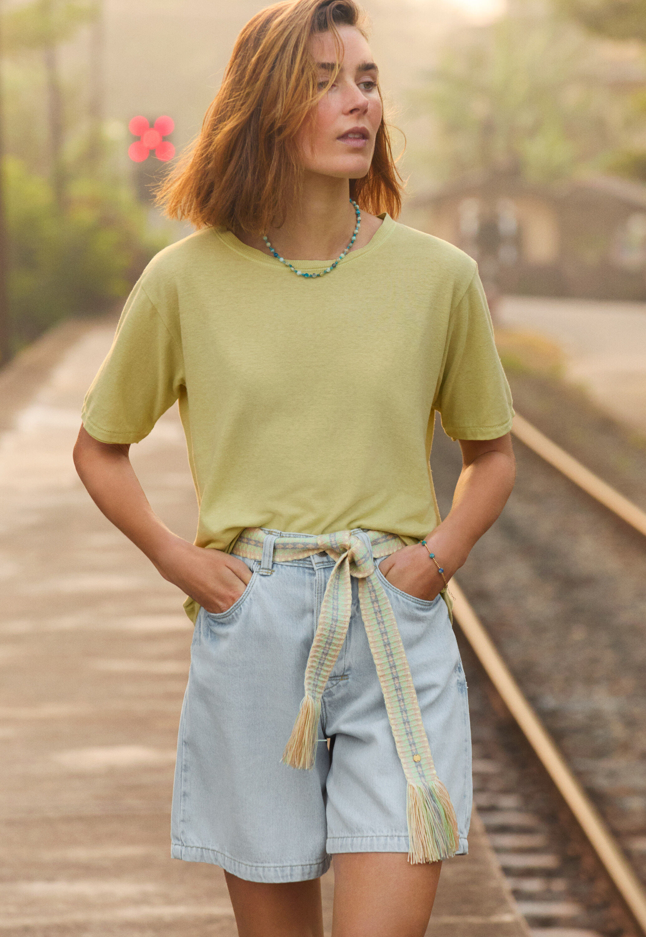 Denim shorts, Pale wash, large