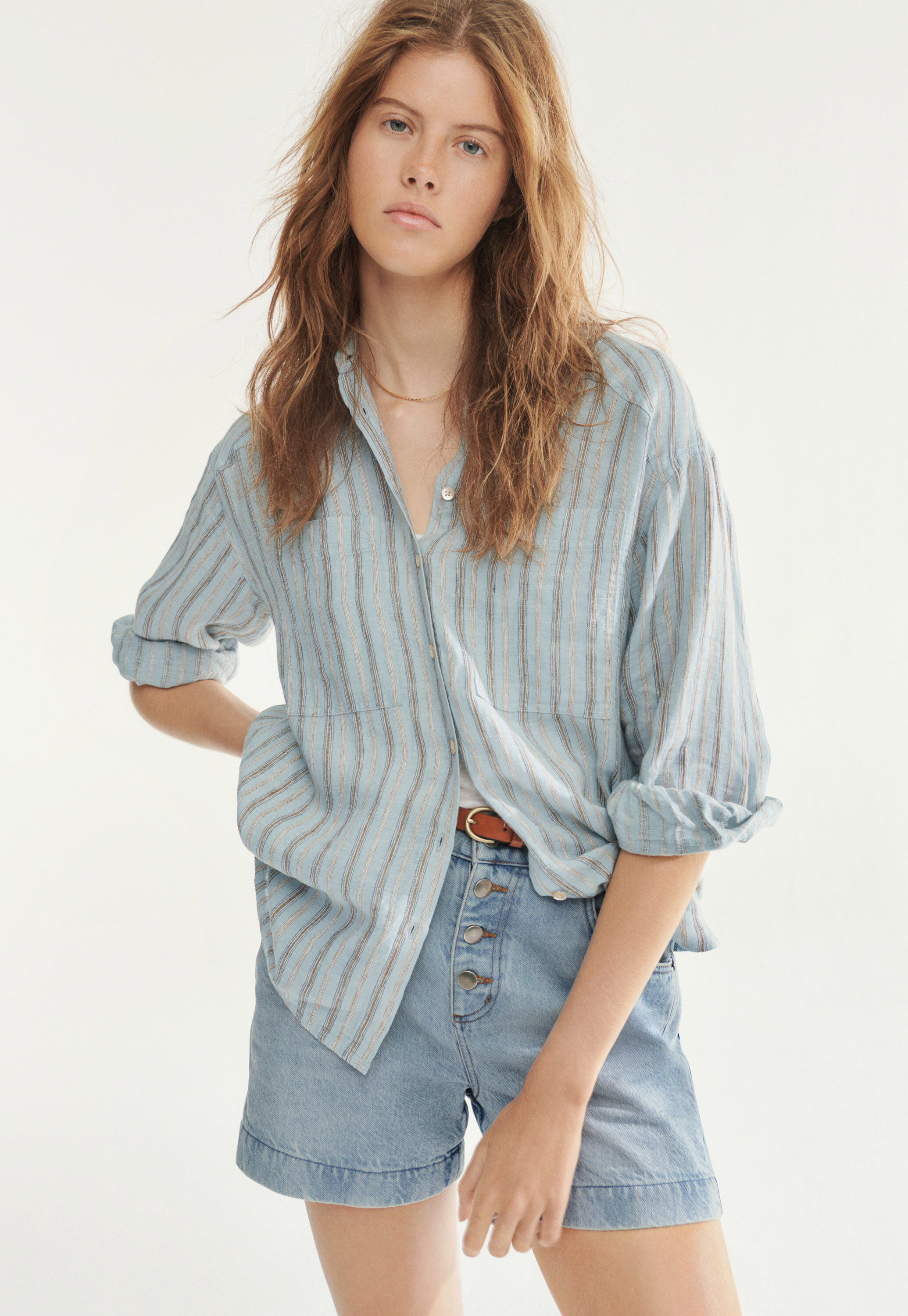High-waisted denim shorts