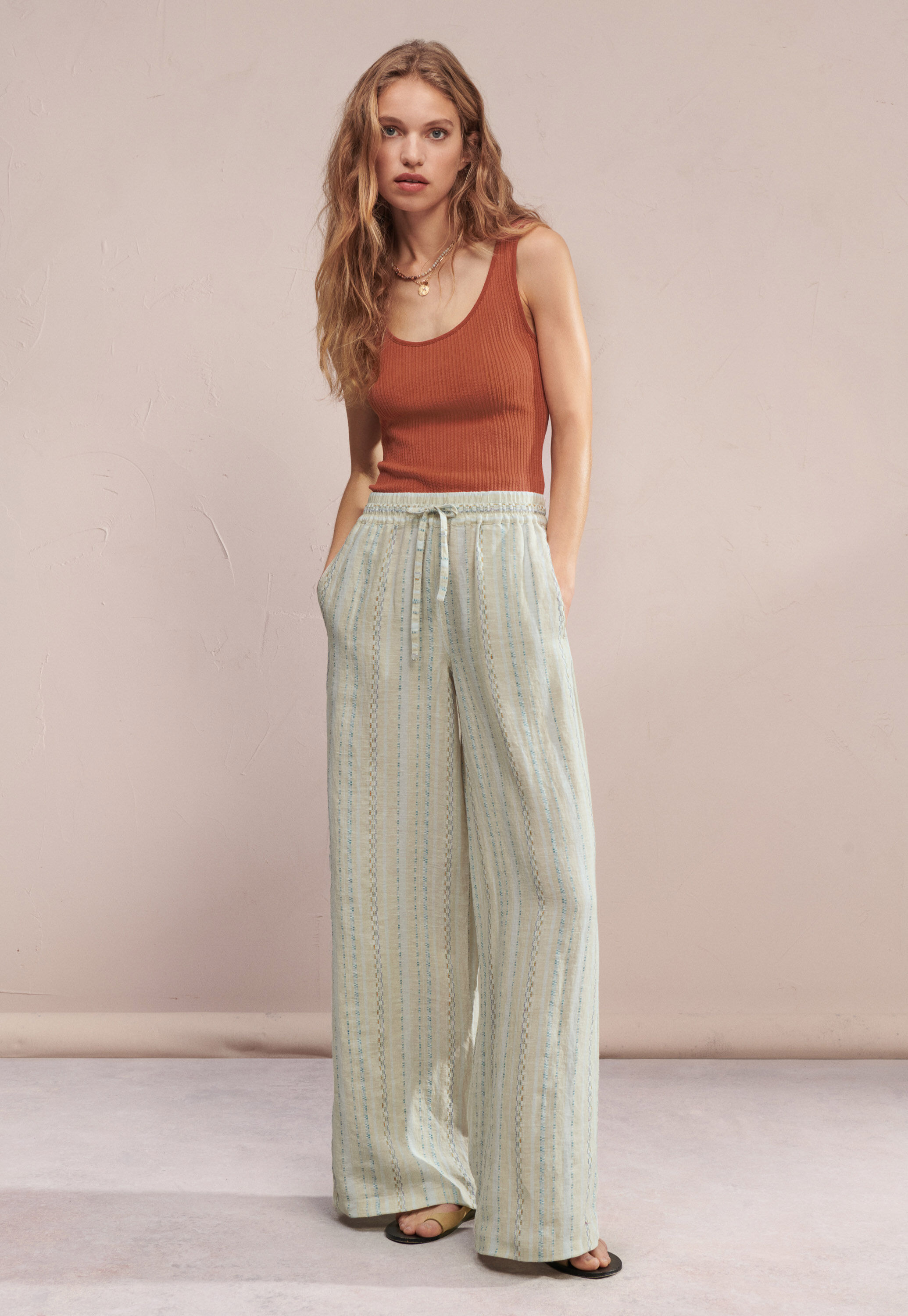 Textured striped trousers