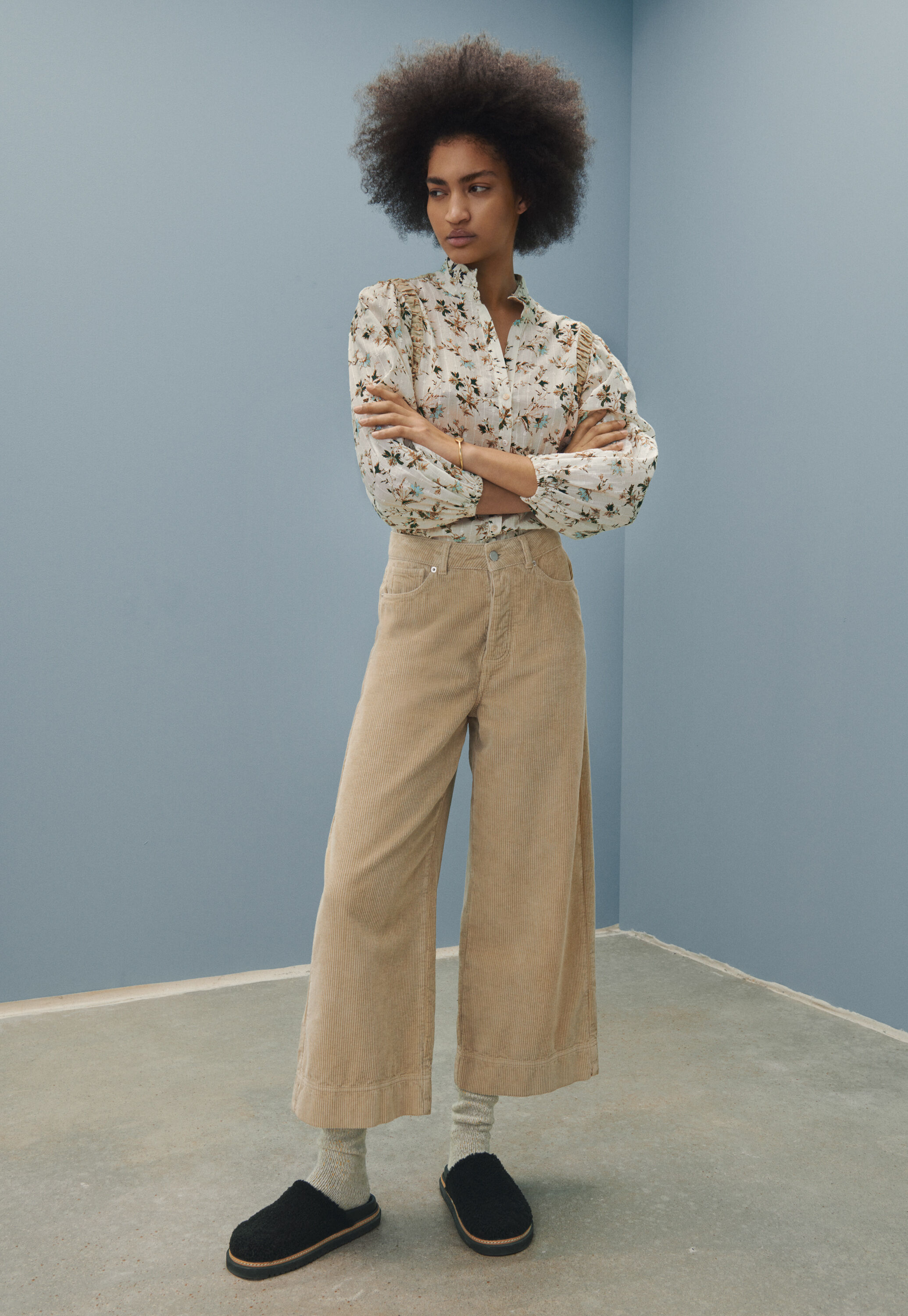 Printed high-neck blouse