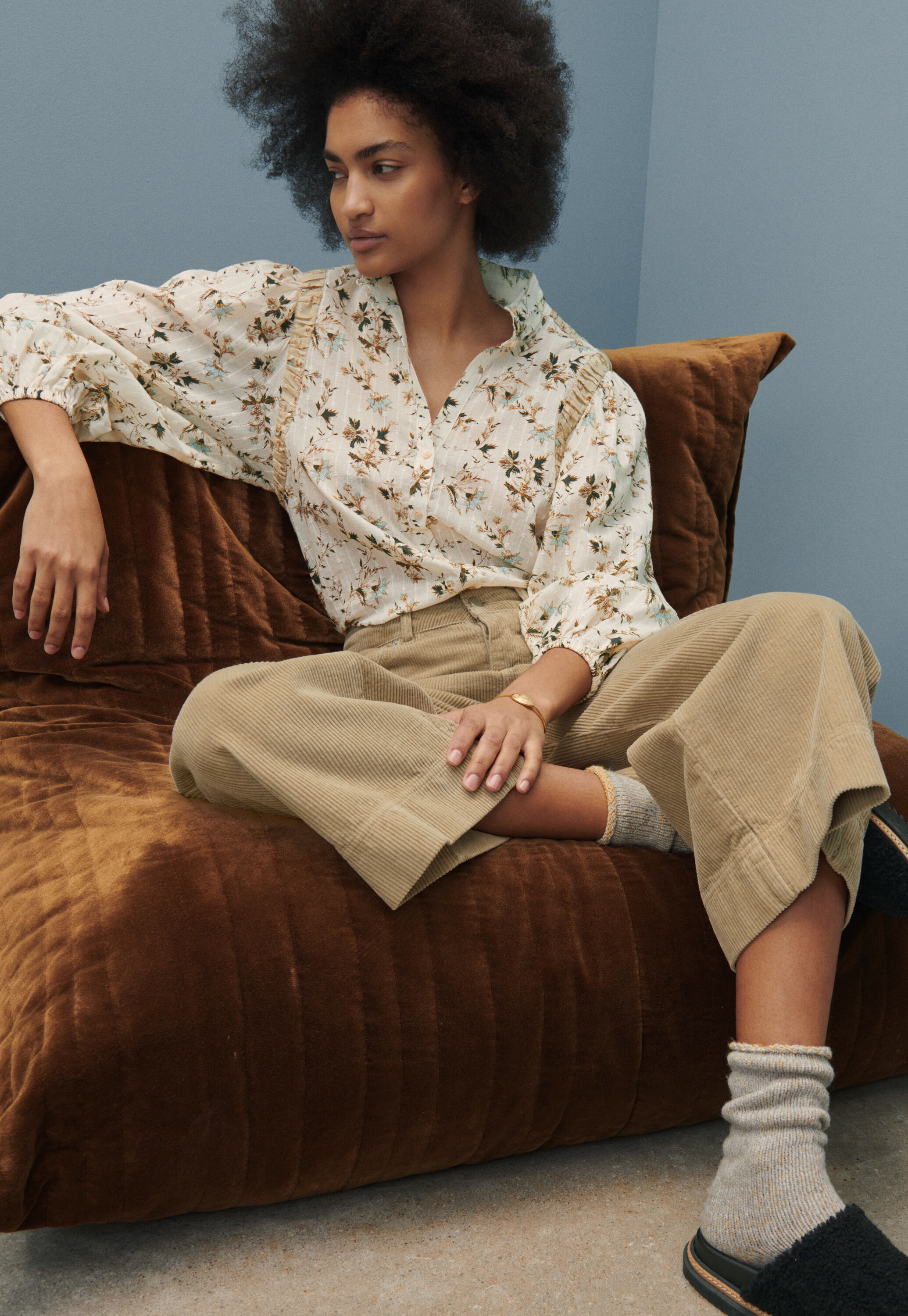Printed high-neck blouse