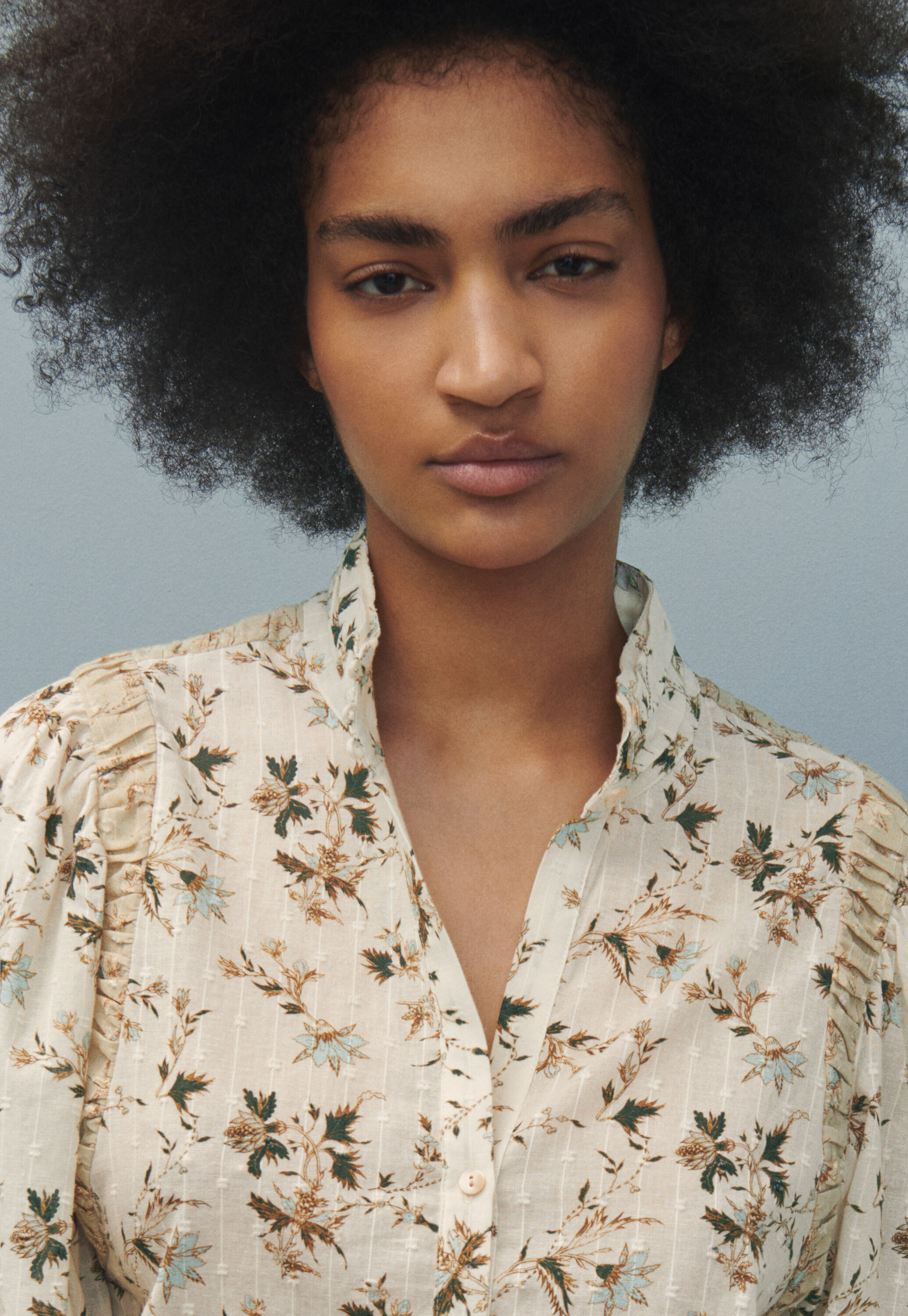 Printed high-neck blouse