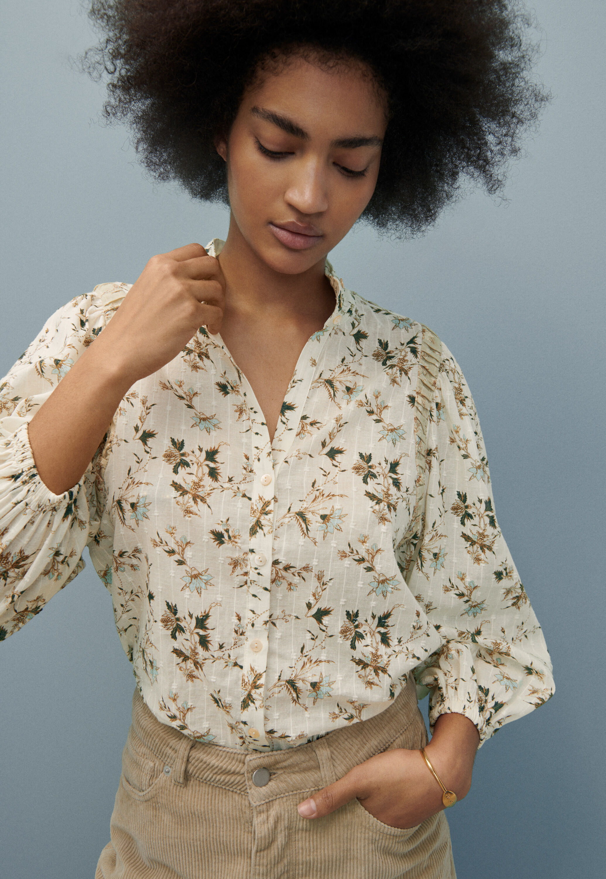 Printed high-neck blouse