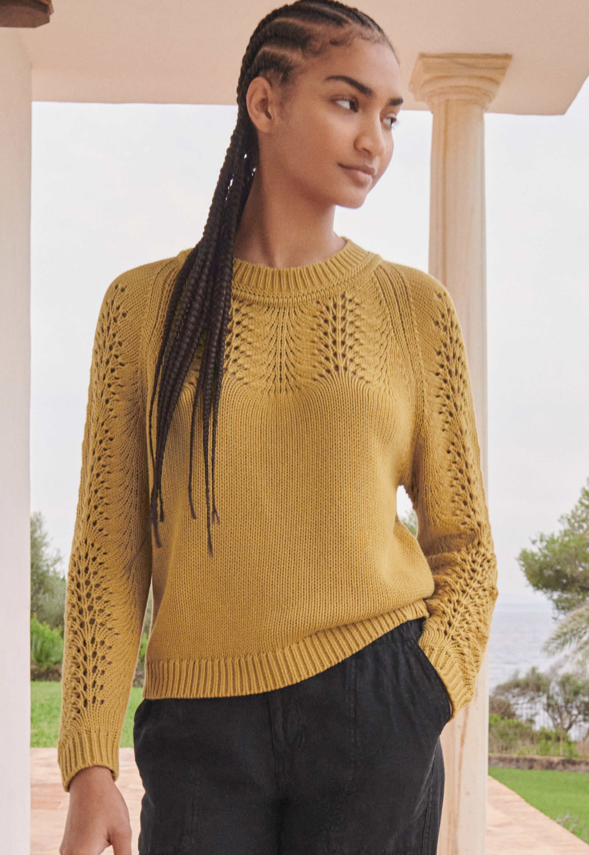 Lace-stitch sweater