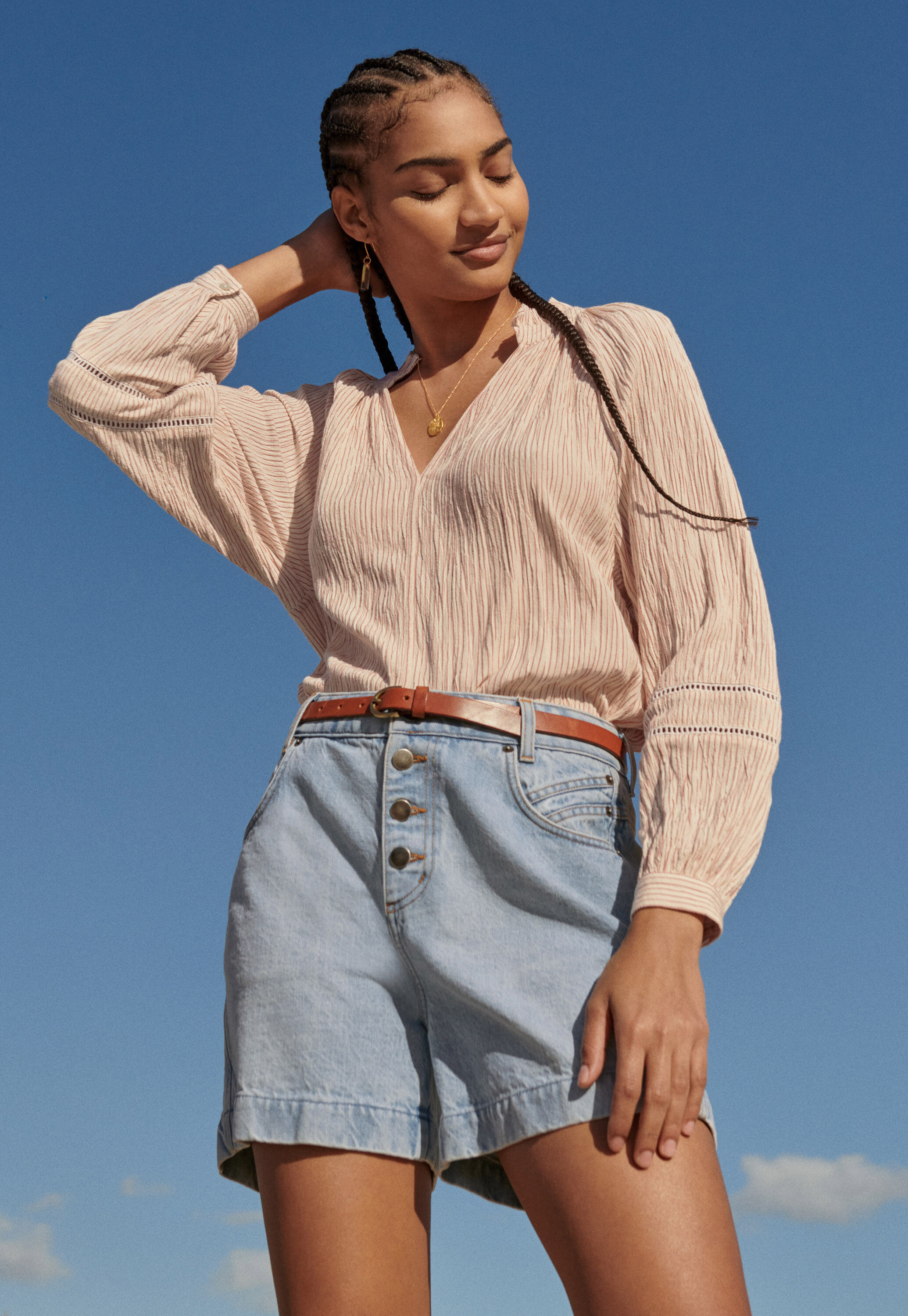High-waisted denim shorts