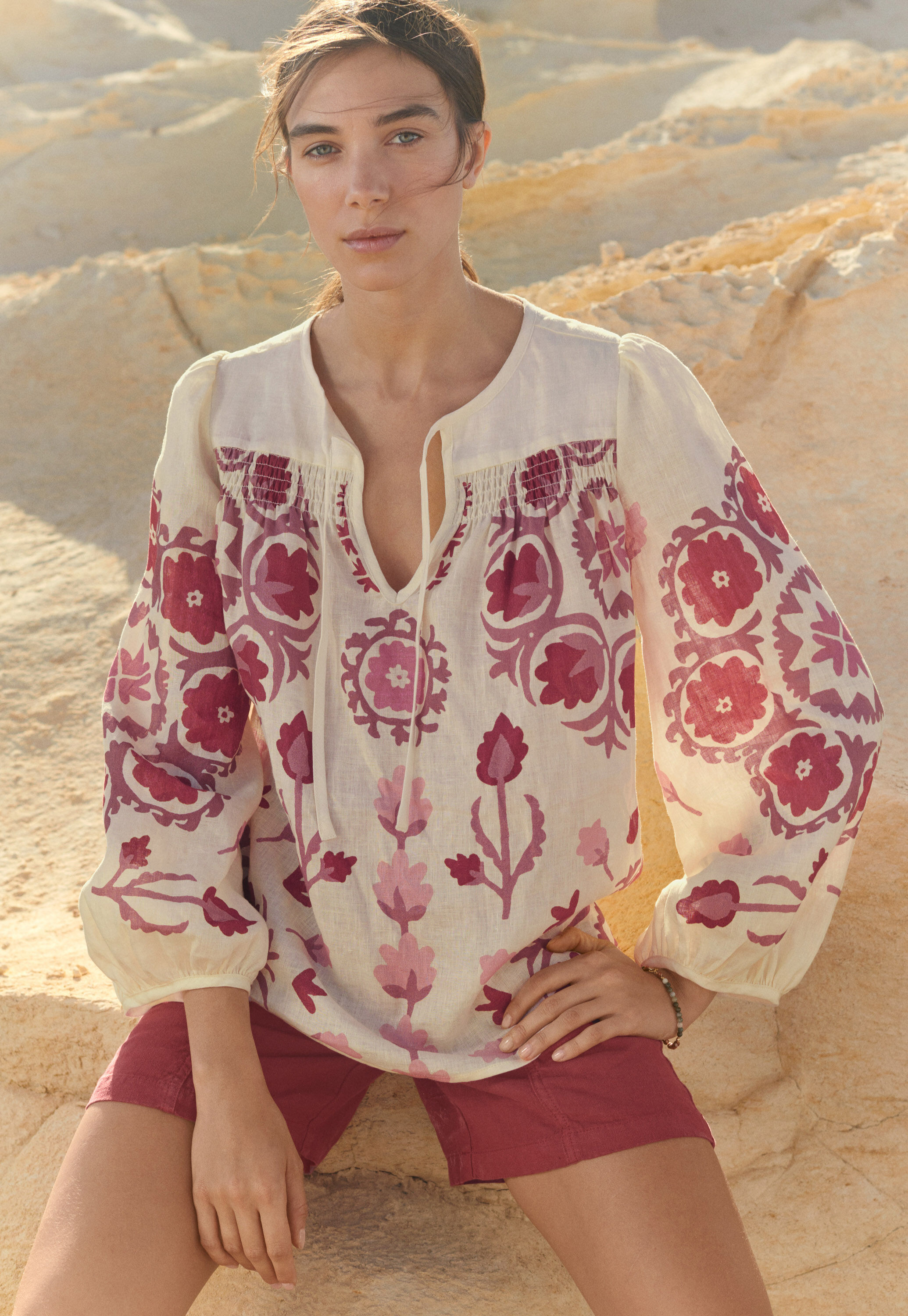 Printed boho blouse, Ecru pink, large