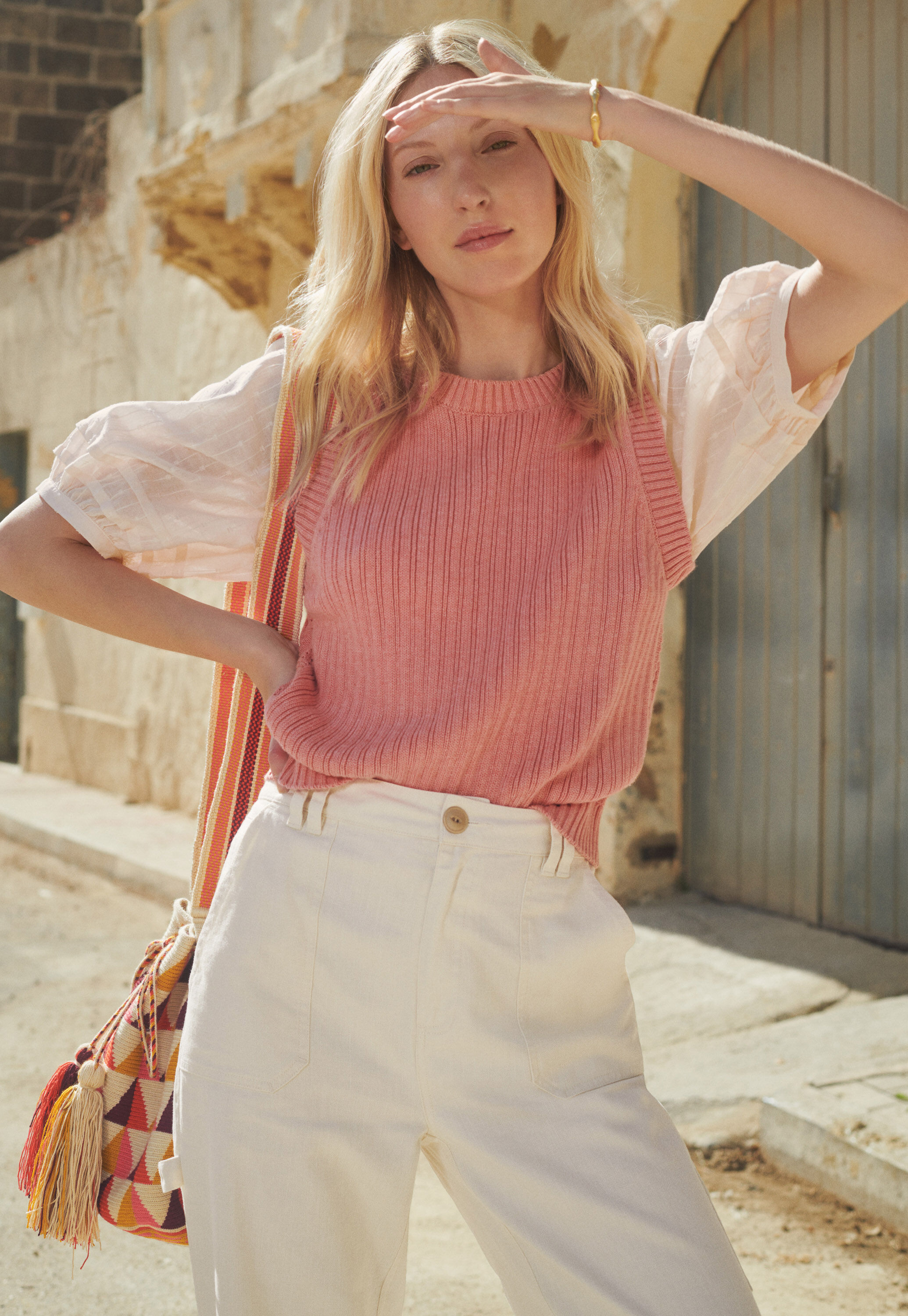 Lace-stitch sweater