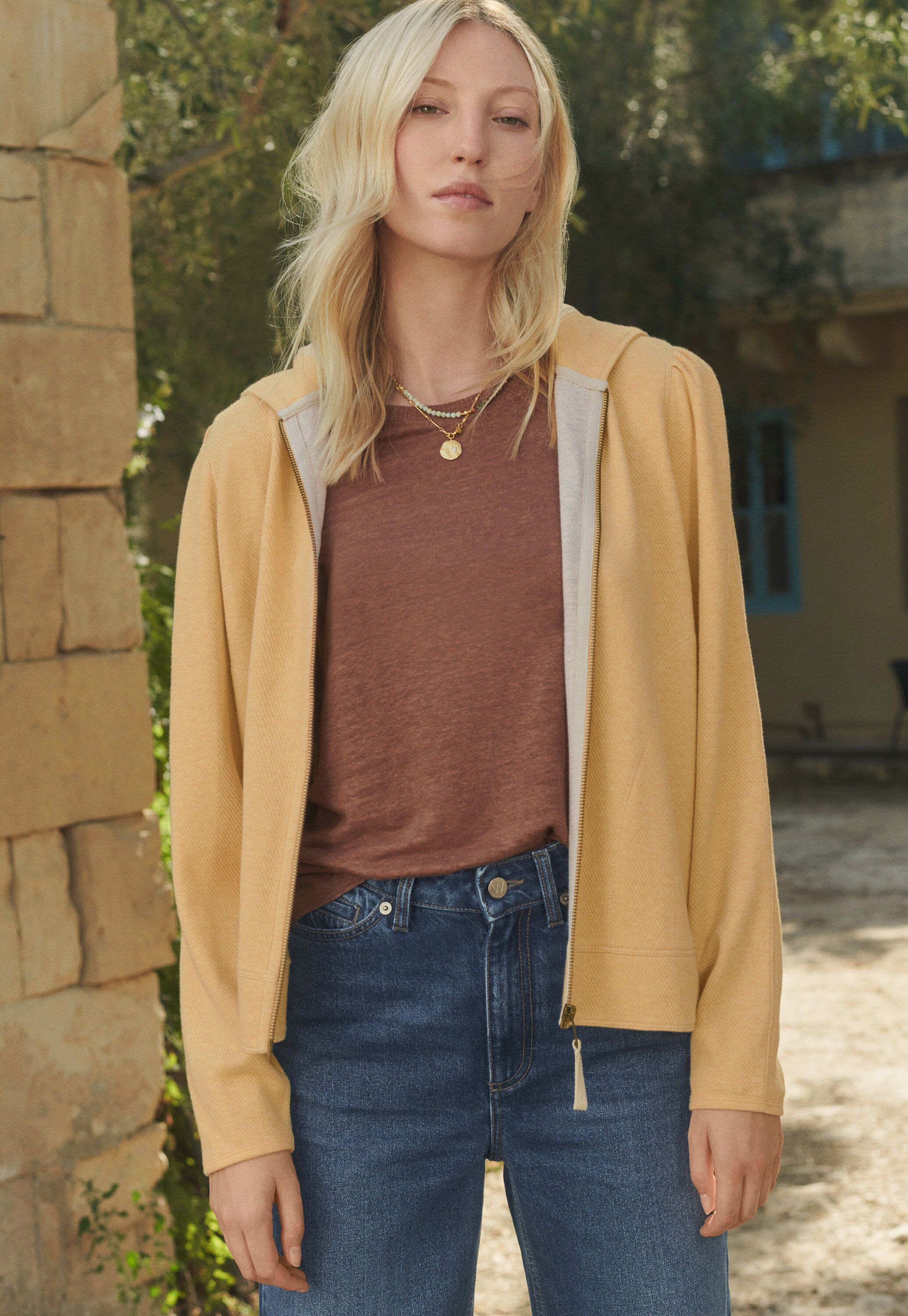 Zip-up hoodie, Orange peach, large
