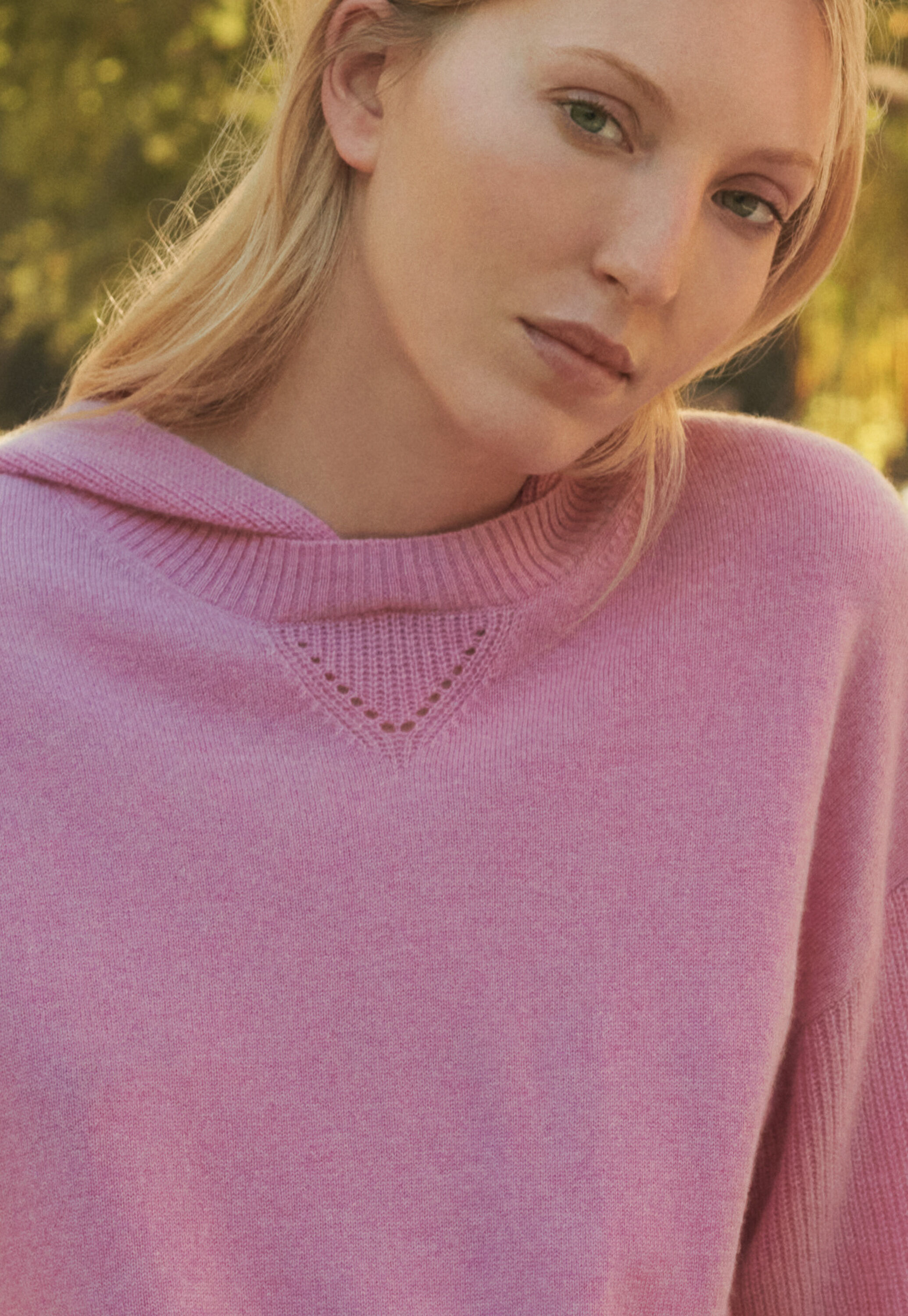 Rib-sleeve hoodie, Rose, large