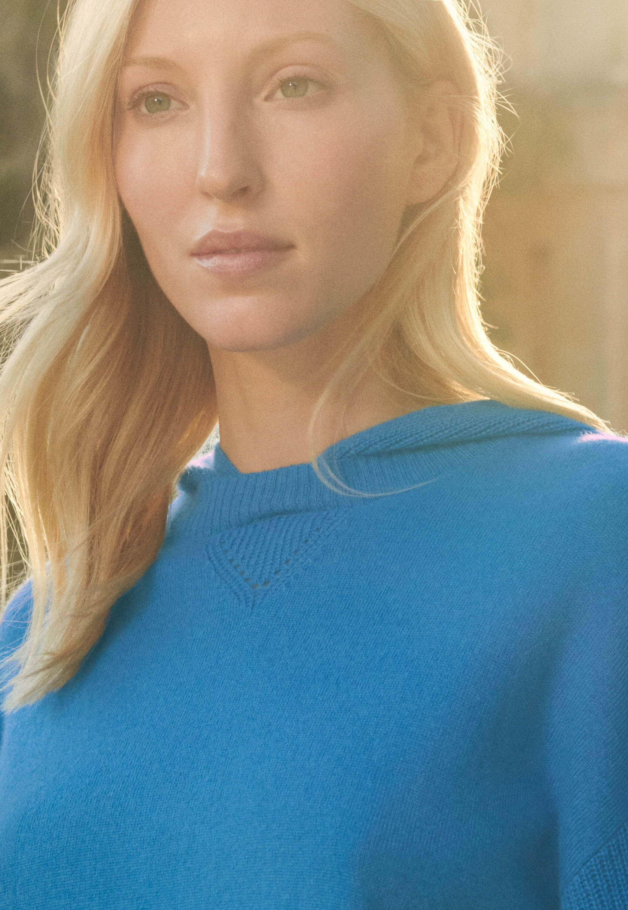Rib-sleeve hoodie, Bright blue, large