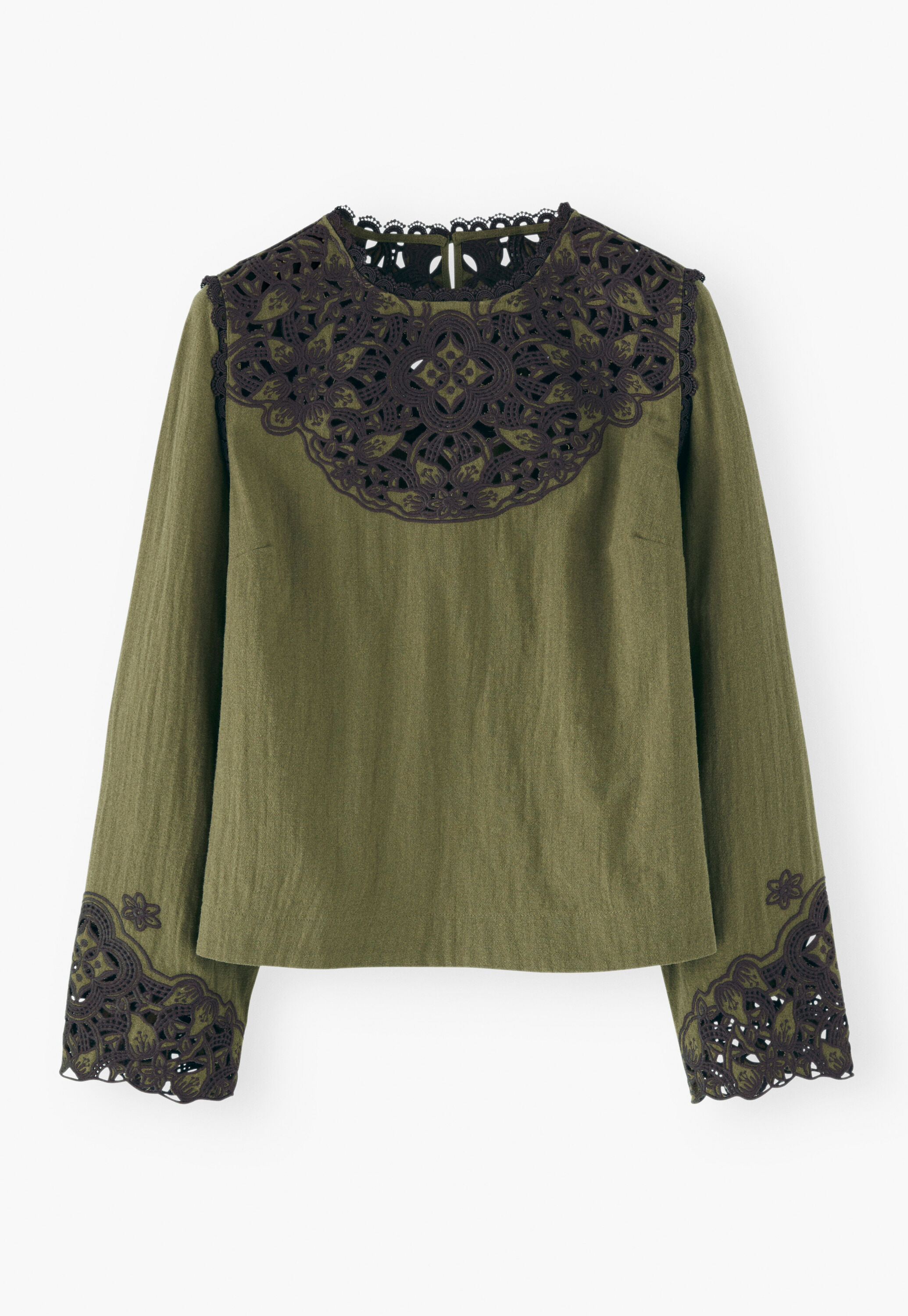 Cutwork top, Olive, large