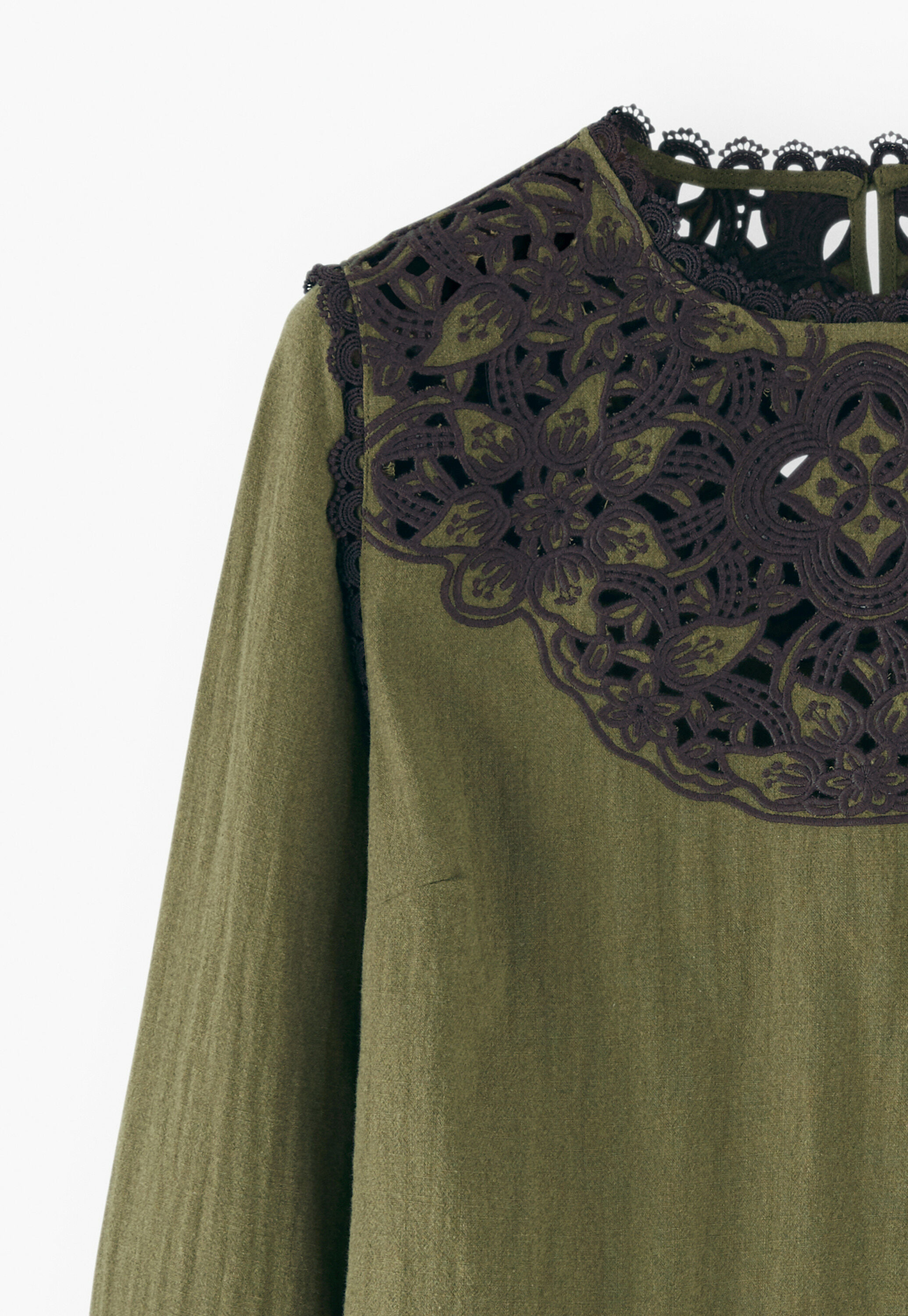 Cutwork top, Olive, large