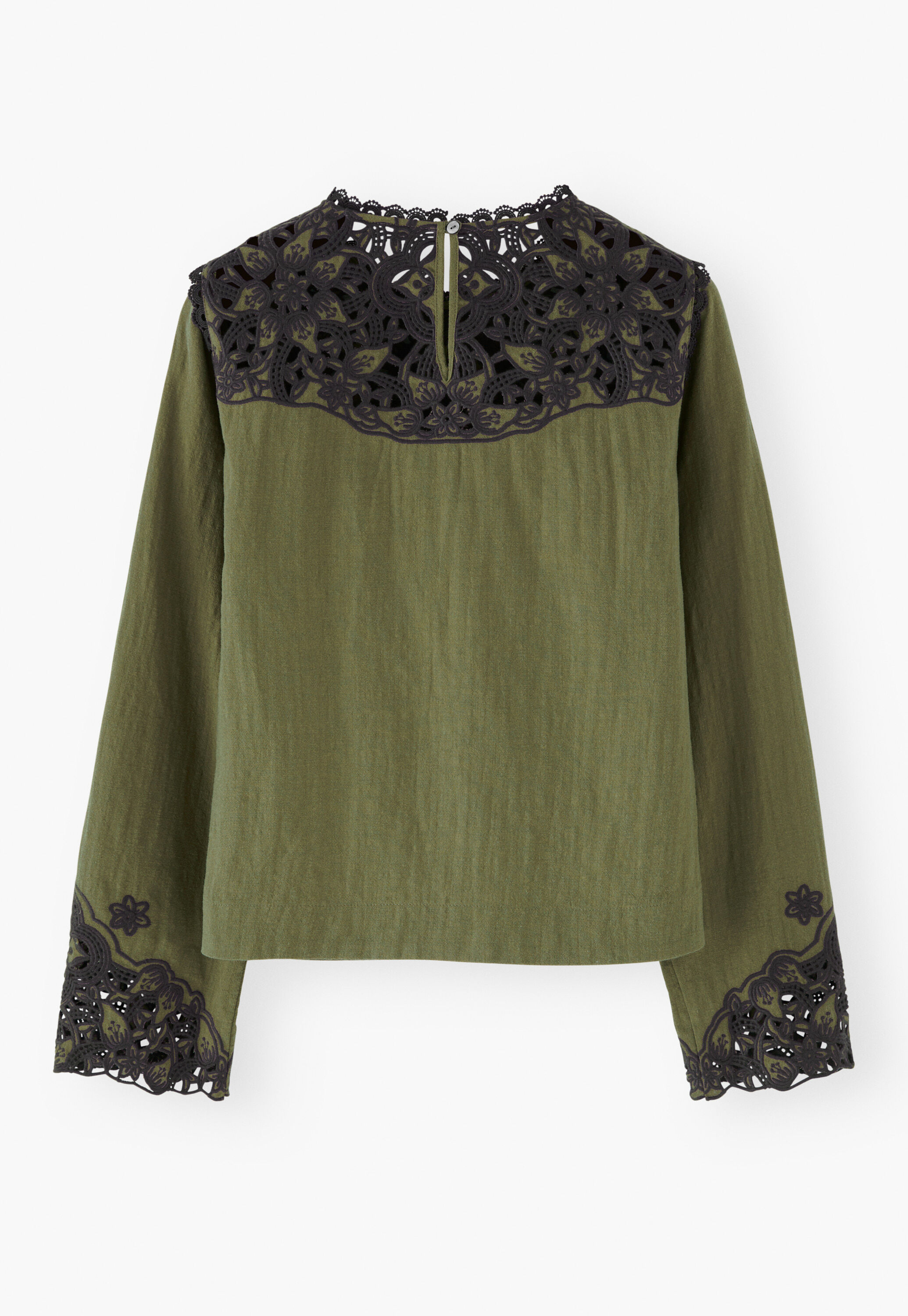 Cutwork top, Olive, large